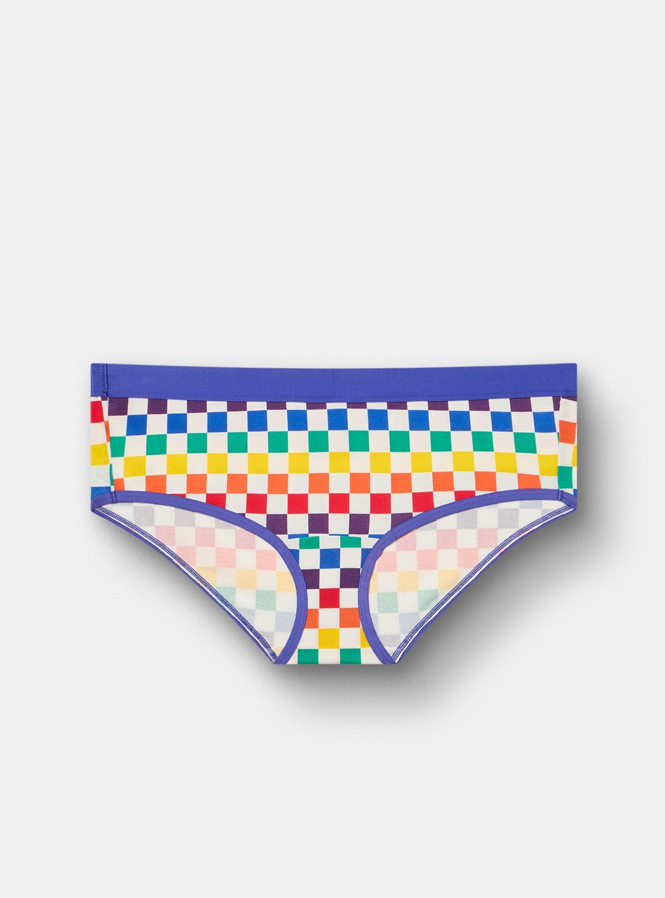 Cotton Mid-Rise Hipster Panty, RAINBOW CHECK WHITE, hi-res