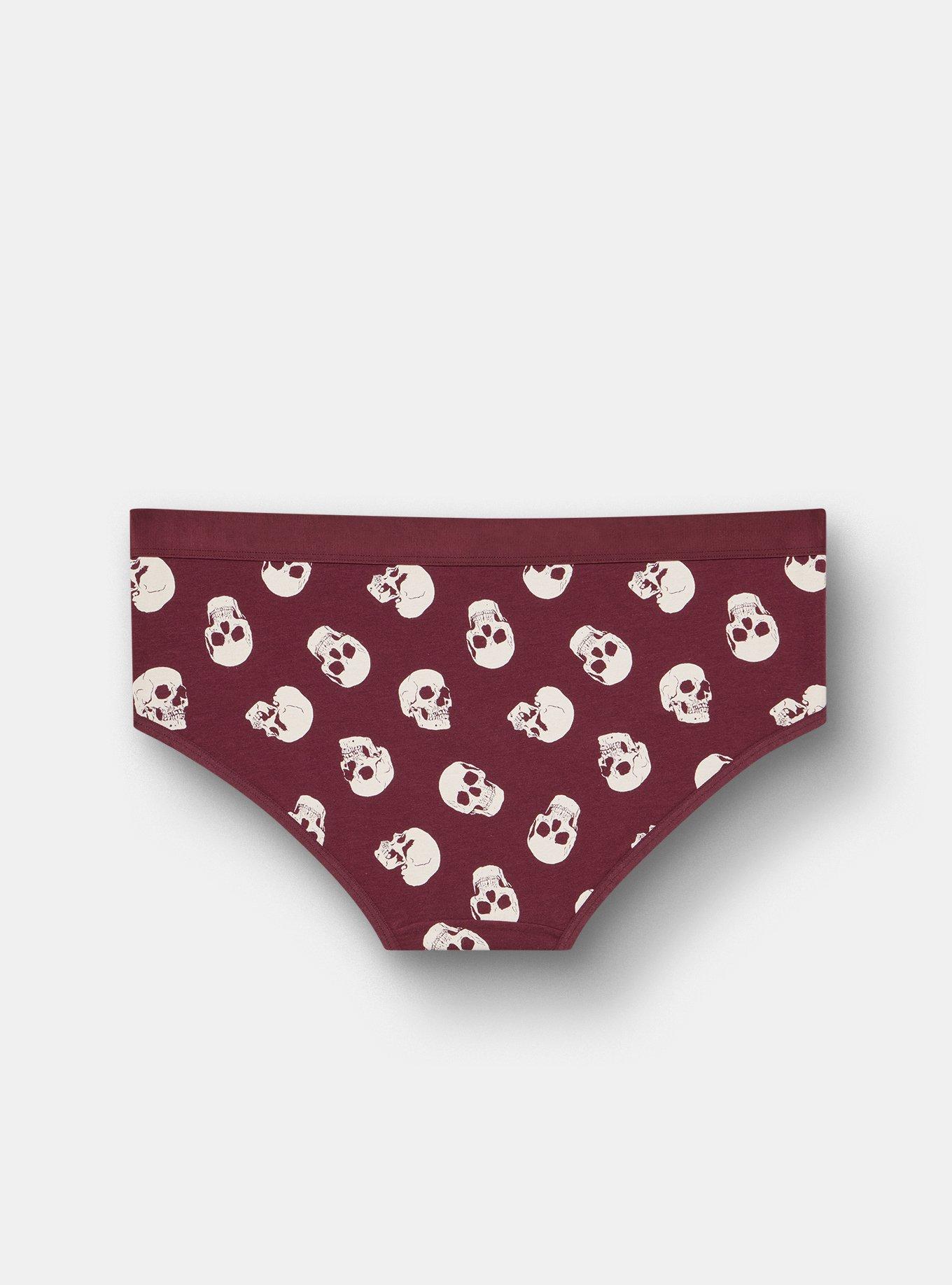 Plus Size Cotton Mid-Rise Hipster Panty, BUBBLEGUM SKULLS BURGUNDY, alternate