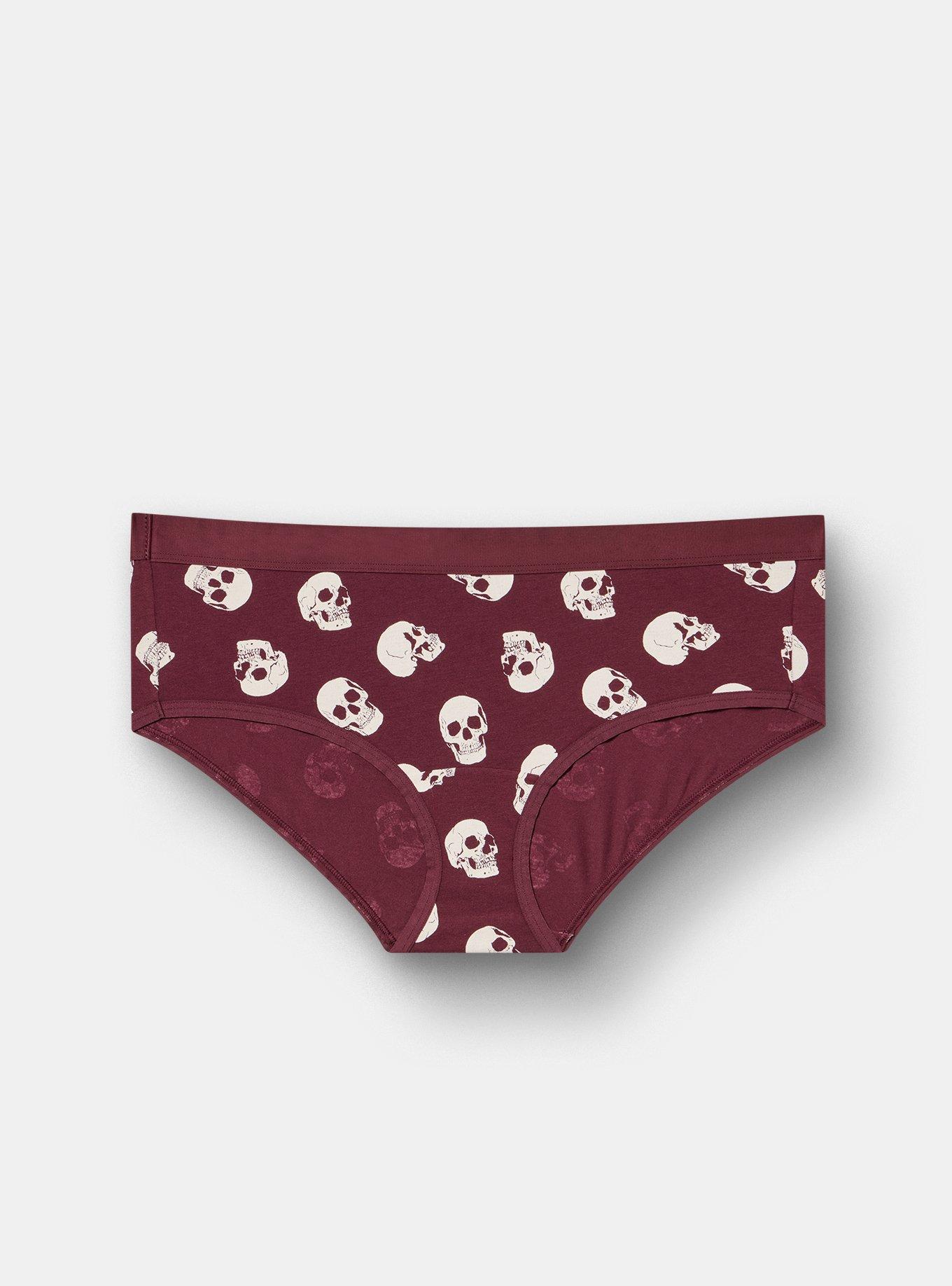 Plus Size Cotton Mid-Rise Hipster Panty, BUBBLEGUM SKULLS BURGUNDY, hi-res