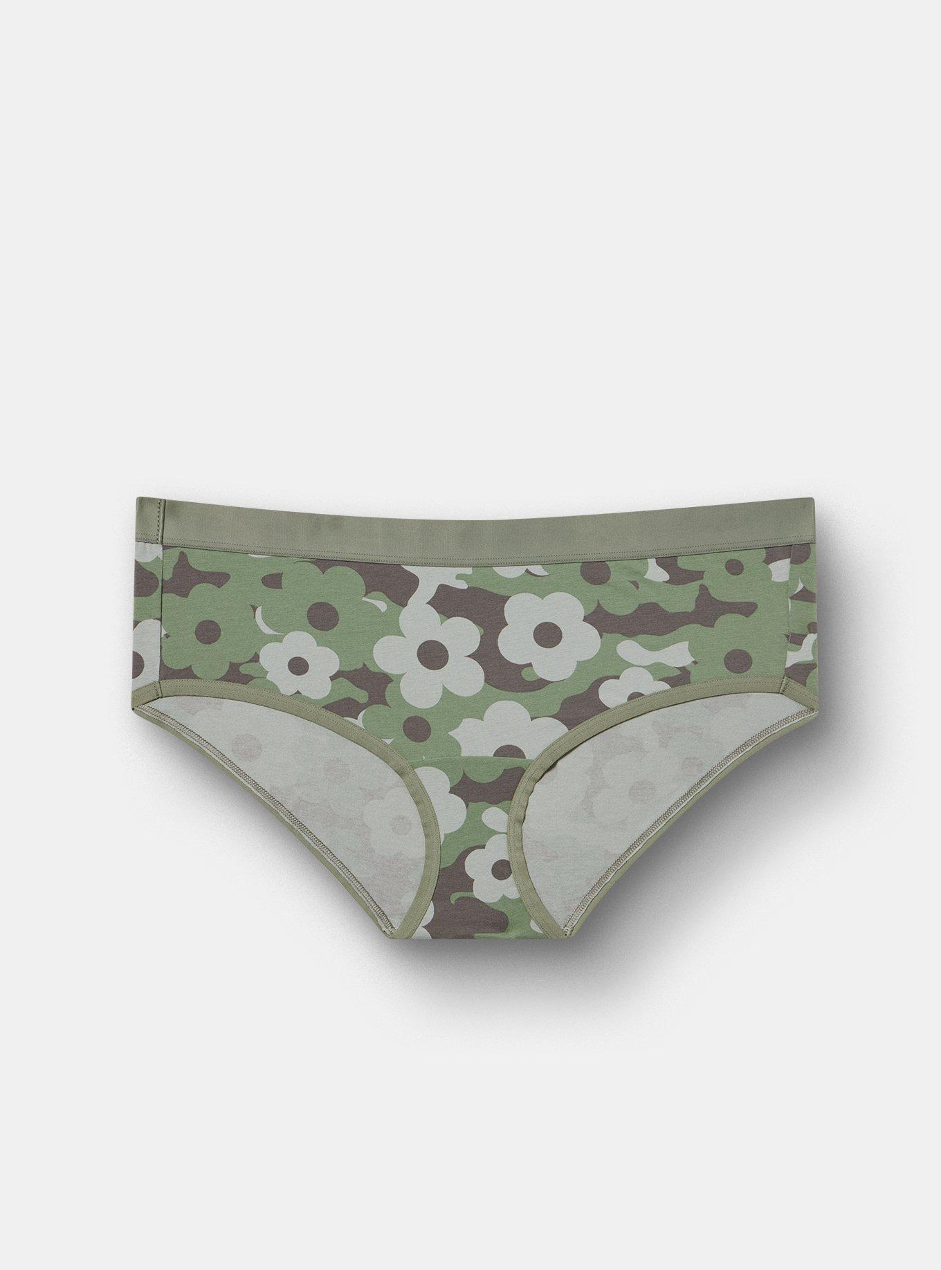 Plus Size Cotton Mid-Rise Hipster Panty, DAISY CAMO OLIVE, hi-res