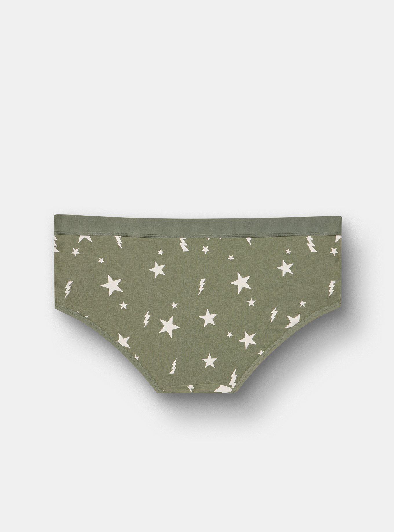 Plus Size Cotton Mid-Rise Hipster Panty, FLASH STARS OLIVE, alternate