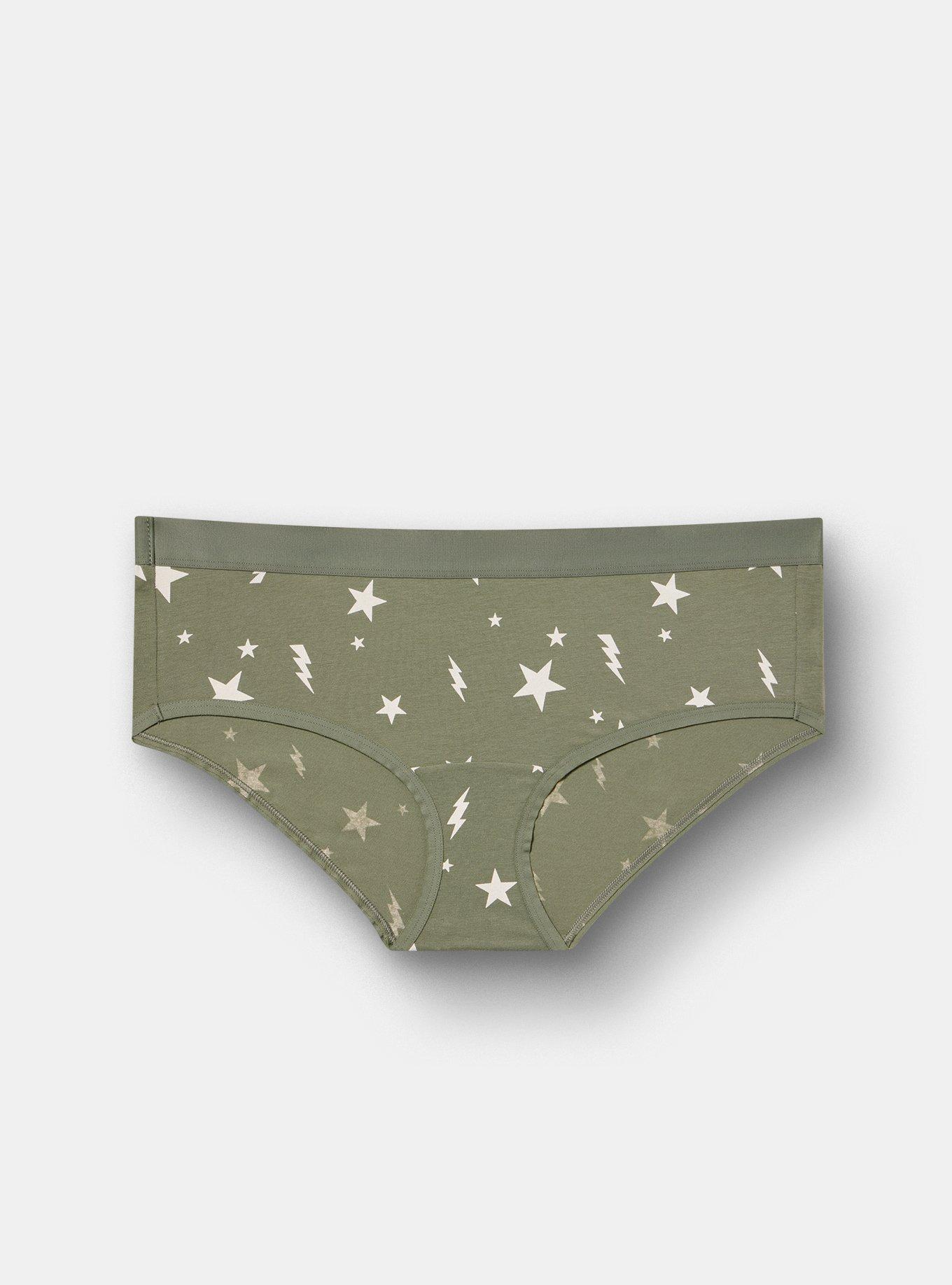Plus Size Cotton Mid-Rise Hipster Panty, FLASH STARS OLIVE, hi-res