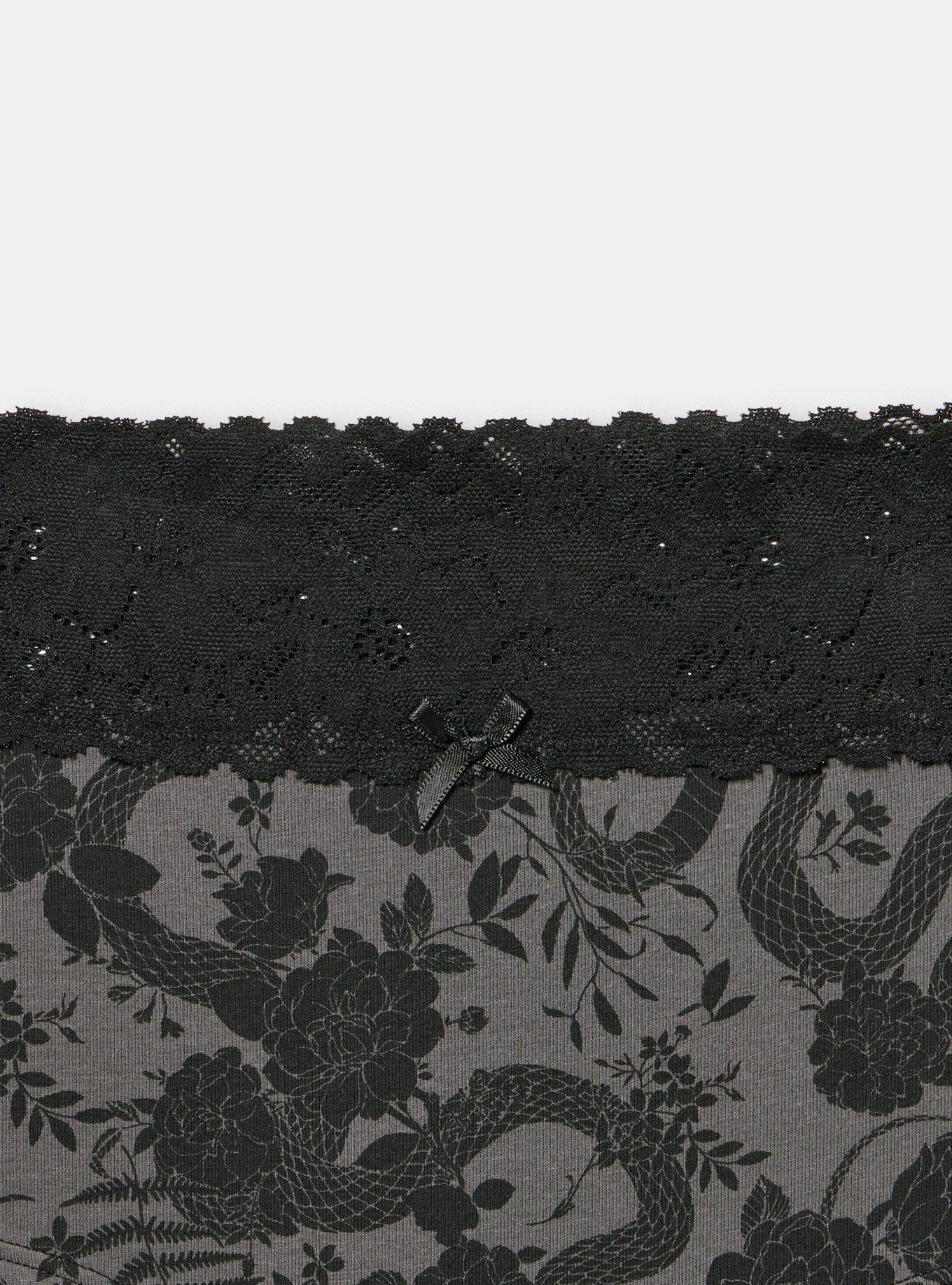 Cotton Mid-Rise Lace Trim Boyshort Panty, SNAKE FLORAL GREY, alternate