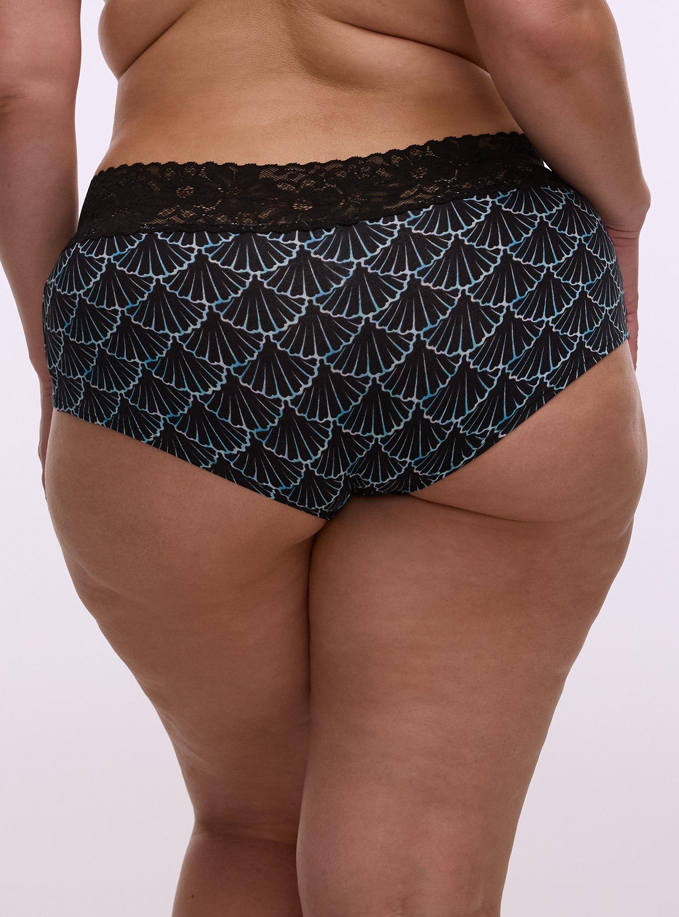Cotton Mid-Rise Lace Trim Boyshort Panty, SHELL SCALES BLUE, alternate