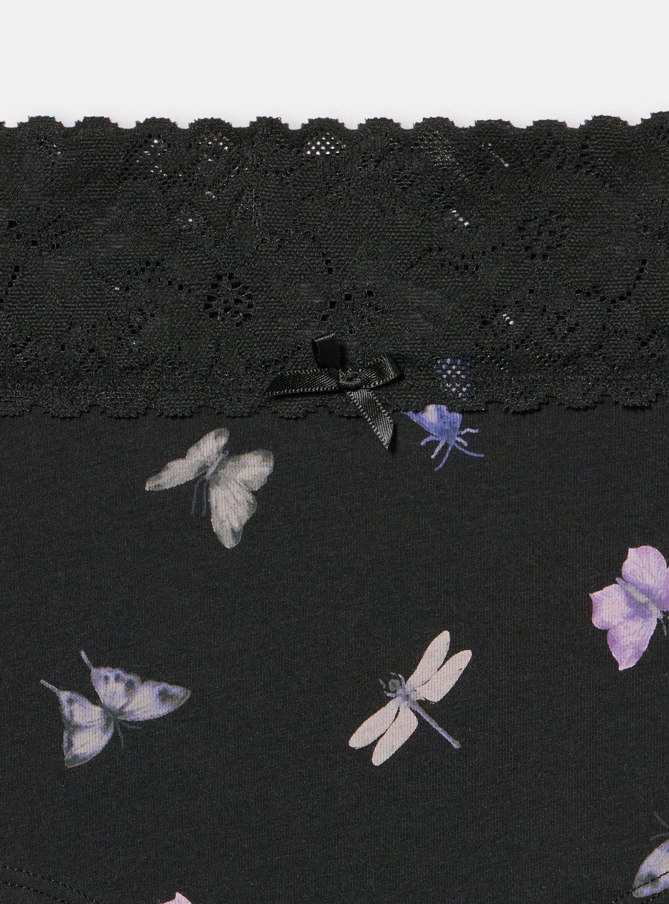 Cotton Mid-Rise Lace Trim Boyshort Panty, LITTLE INSECTS BLACK, alternate