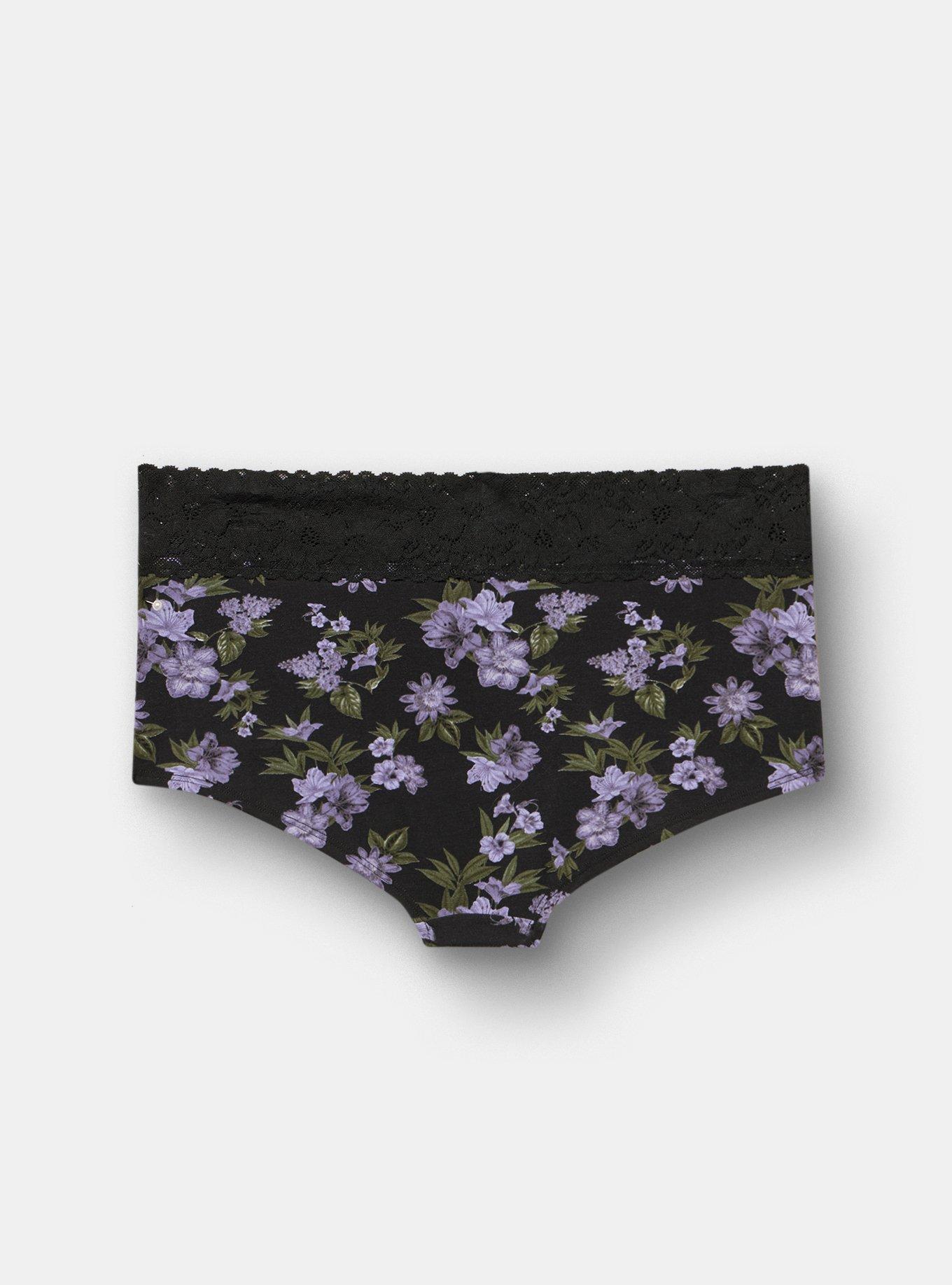 Cotton Mid-Rise Lace Trim Boyshort Panty, ENCHANTED GARDEN PURPLE, alternate
