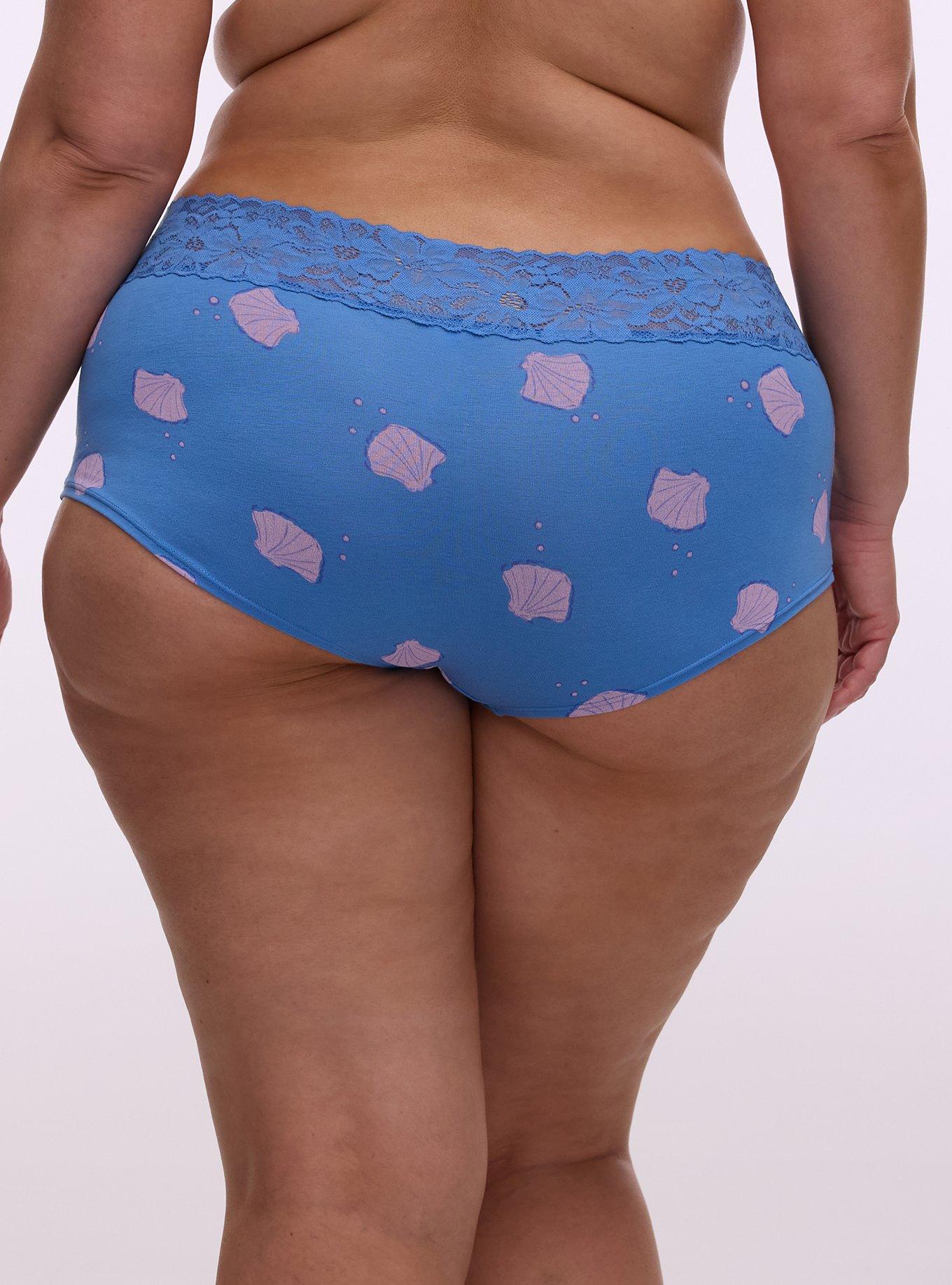 Cotton Mid-Rise Lace Trim Boyshort Panty, SIMPLE SHELLS BLUE, alternate