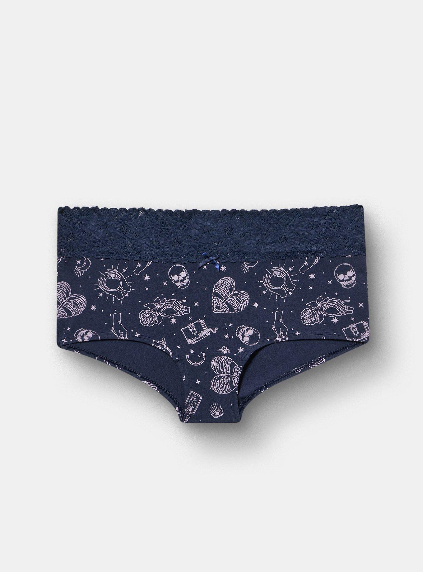 Cotton Mid-Rise Lace Trim Boyshort Panty, SEE IT NAVY, hi-res