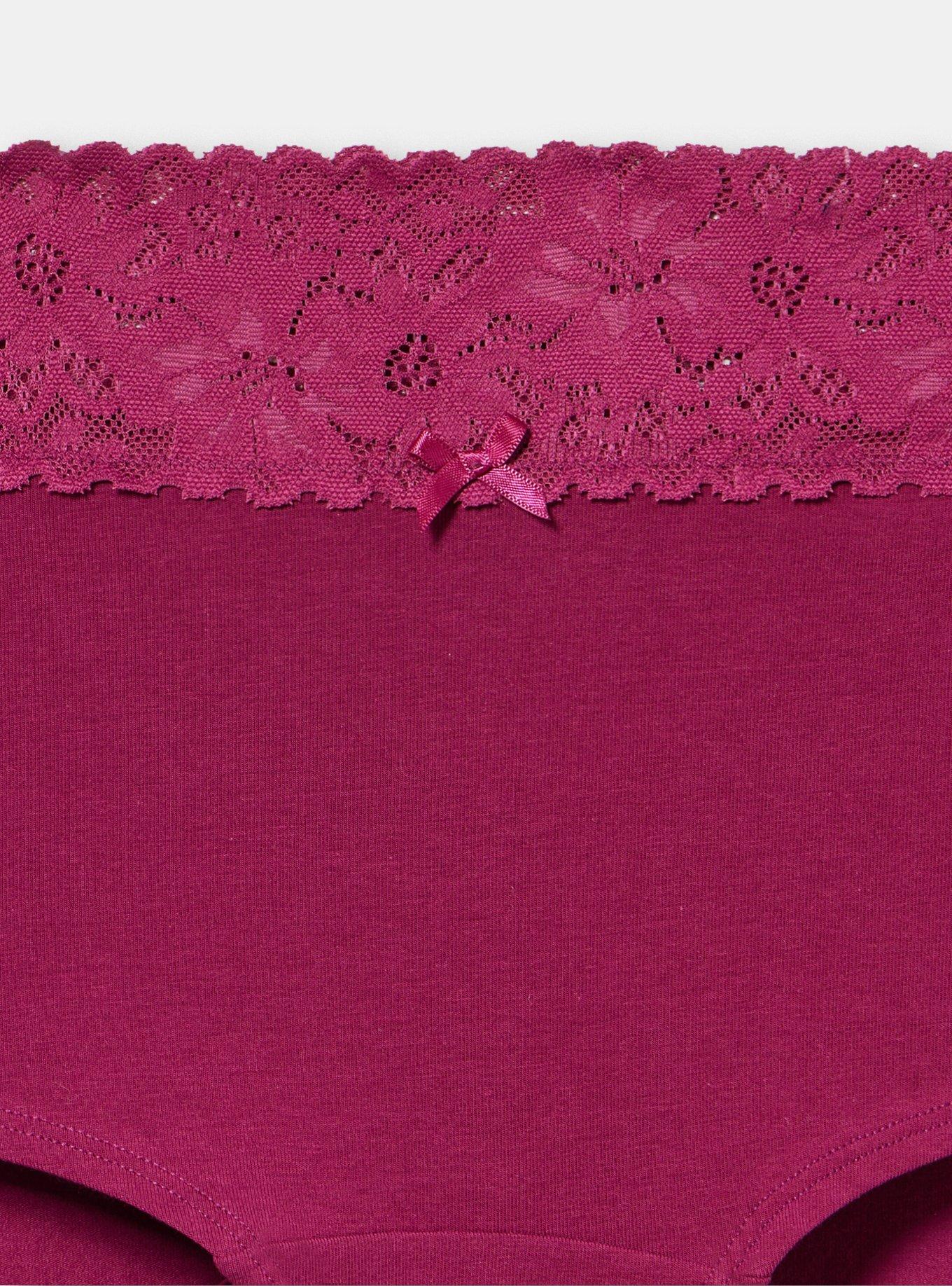 Plus Size Cotton Mid-Rise Lace Trim Boyshort Panty, PURPLE POTION, alternate