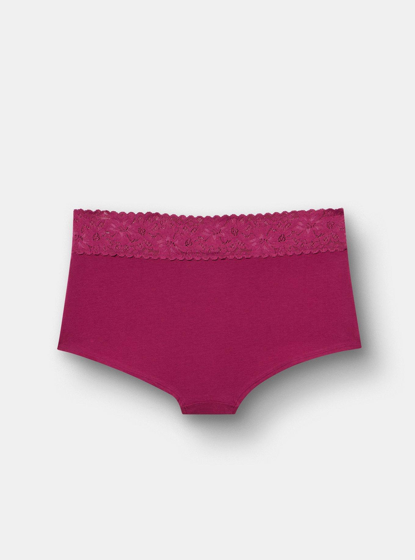 Plus Size Cotton Mid-Rise Lace Trim Boyshort Panty, PURPLE POTION, alternate