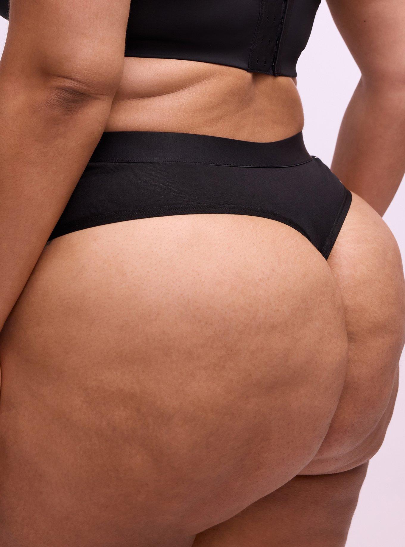 Cotton Mid-Rise Thong Panty, RICH BLACK, alternate