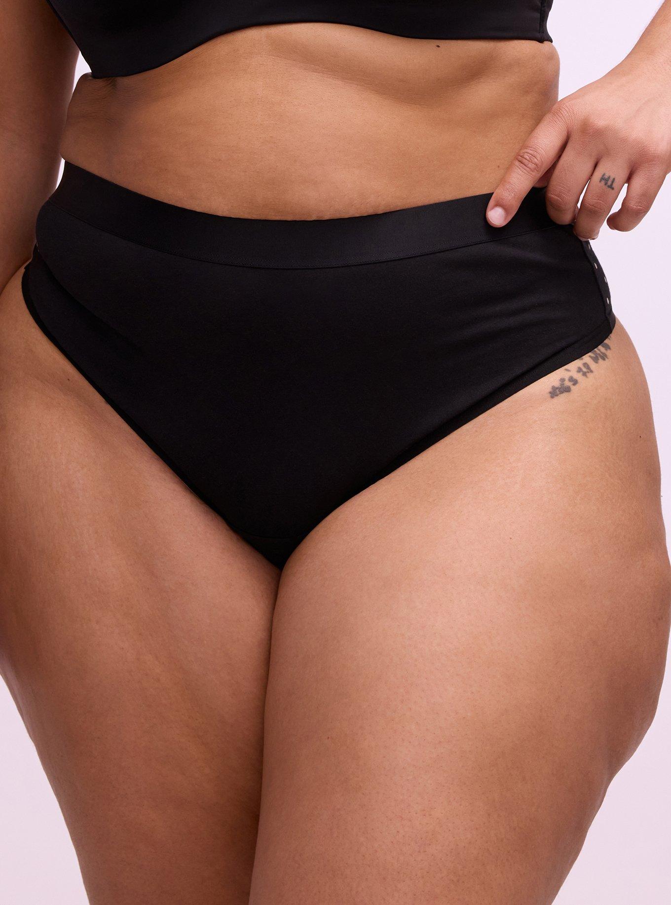 Cotton Mid-Rise Thong Panty, RICH BLACK, hi-res