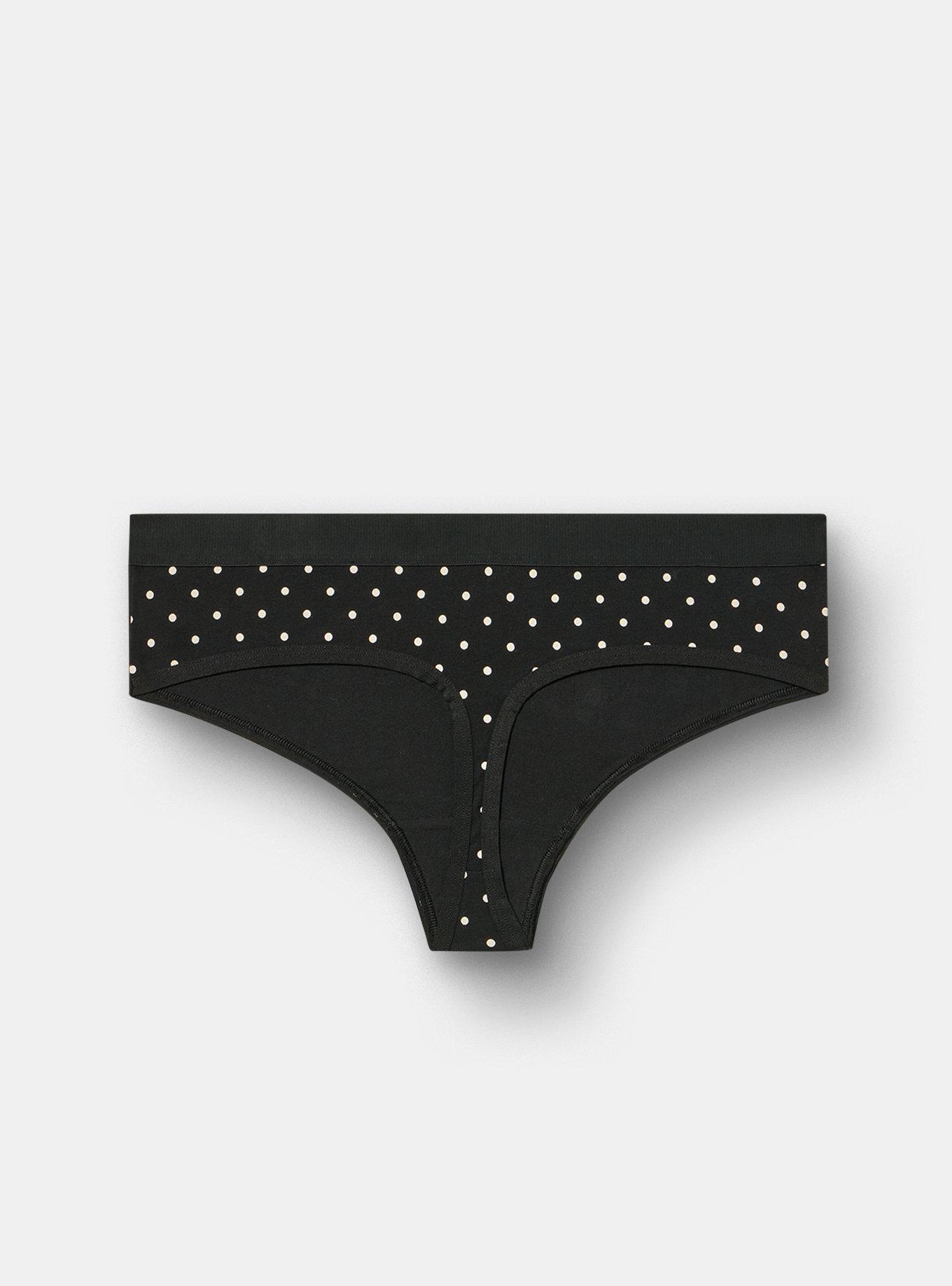 Cotton Mid-Rise Thong Panty, MIRANDA DOT RICH BLACK, alternate