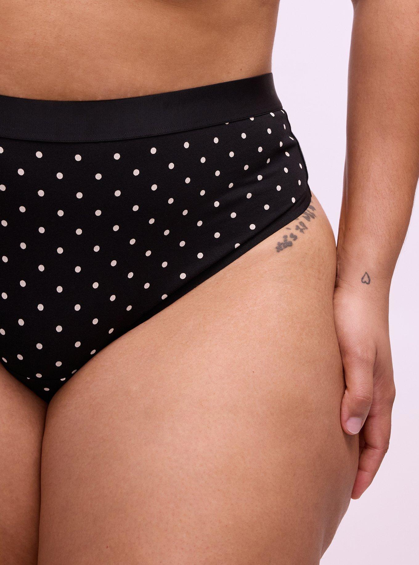 COTTON MID RISE THONG PANTY, MIRANDA DOT RICH BLACK, alternate