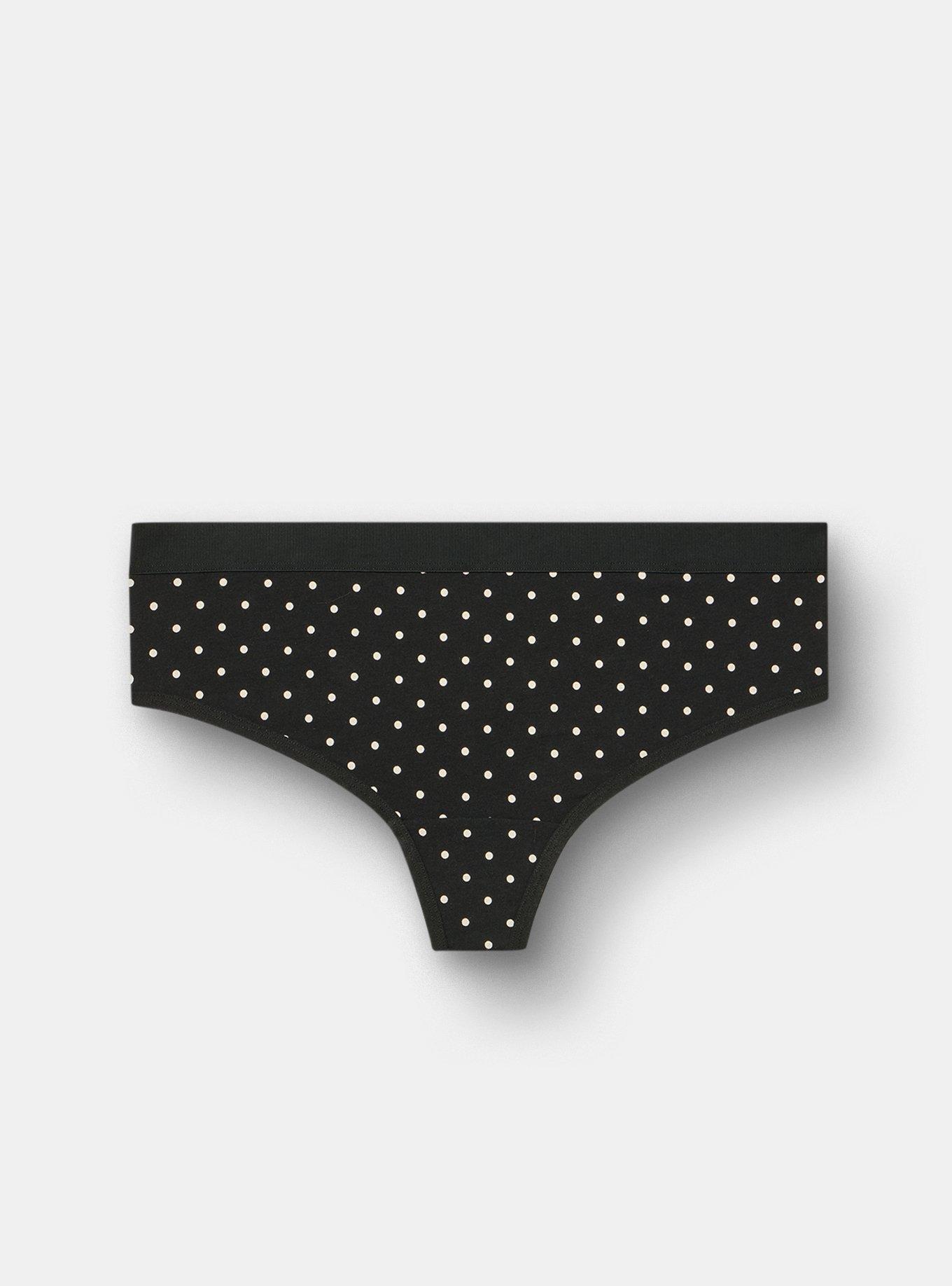 Cotton Mid-Rise Thong Panty, MIRANDA DOT RICH BLACK, hi-res