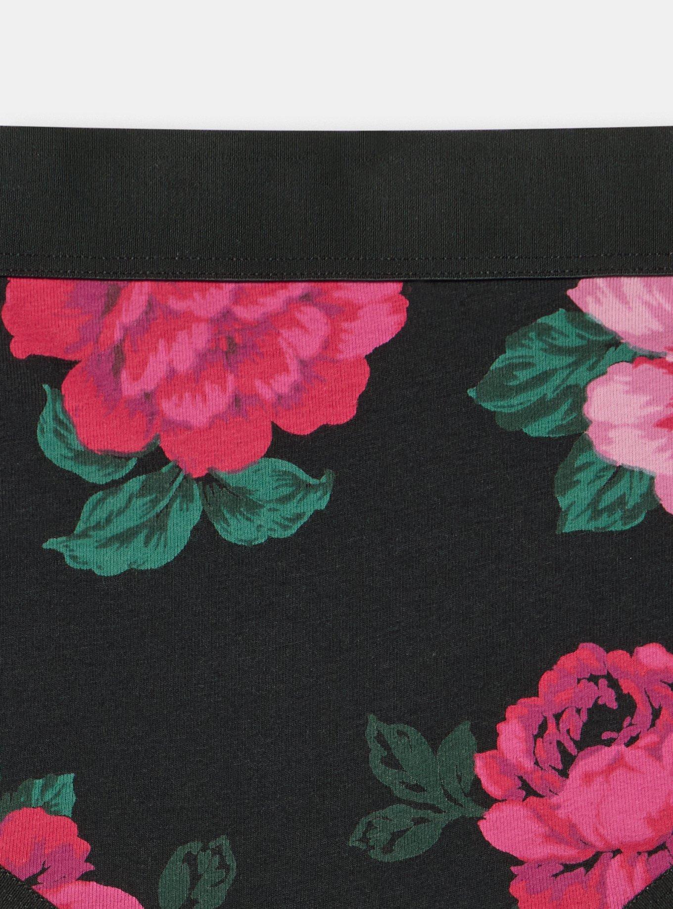 COTTON MID RISE THONG PANTY, TRADITIONAL ROSES HOT PINK, alternate