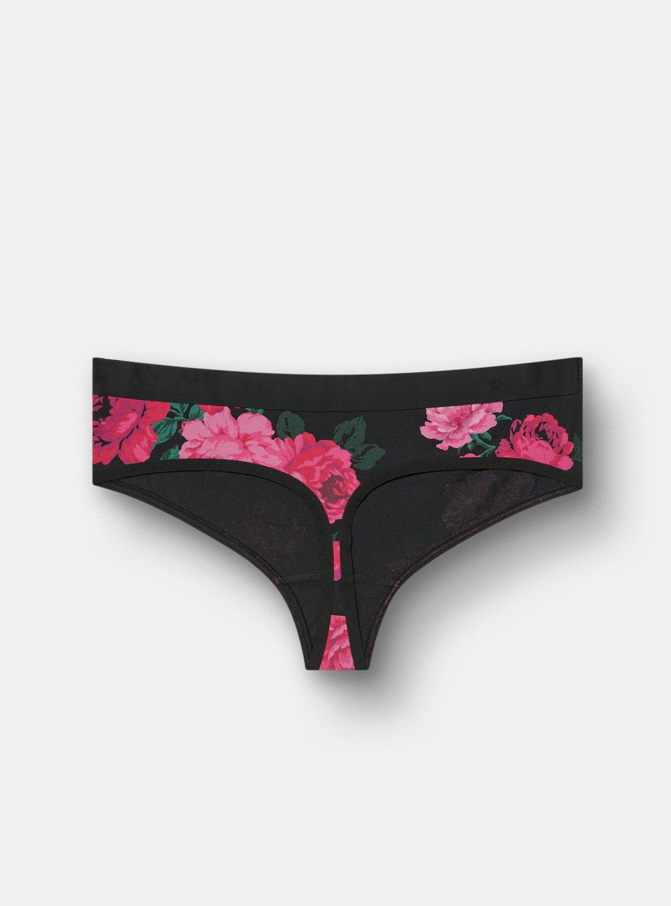 COTTON MID RISE THONG PANTY, TRADITIONAL ROSES HOT PINK, alternate
