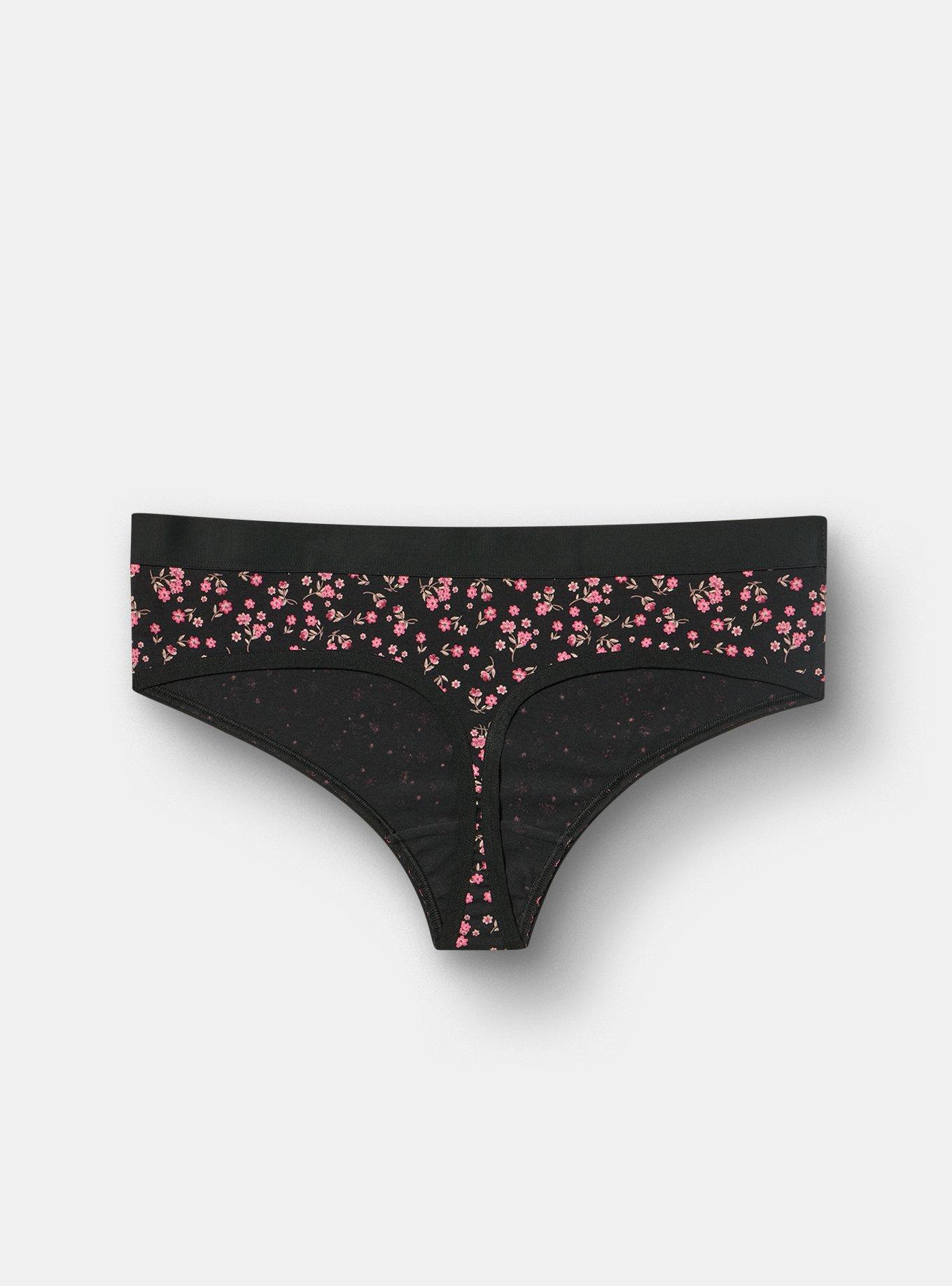 Cotton Mid-Rise Thong Panty, WISH FLORAL BLACK, alternate
