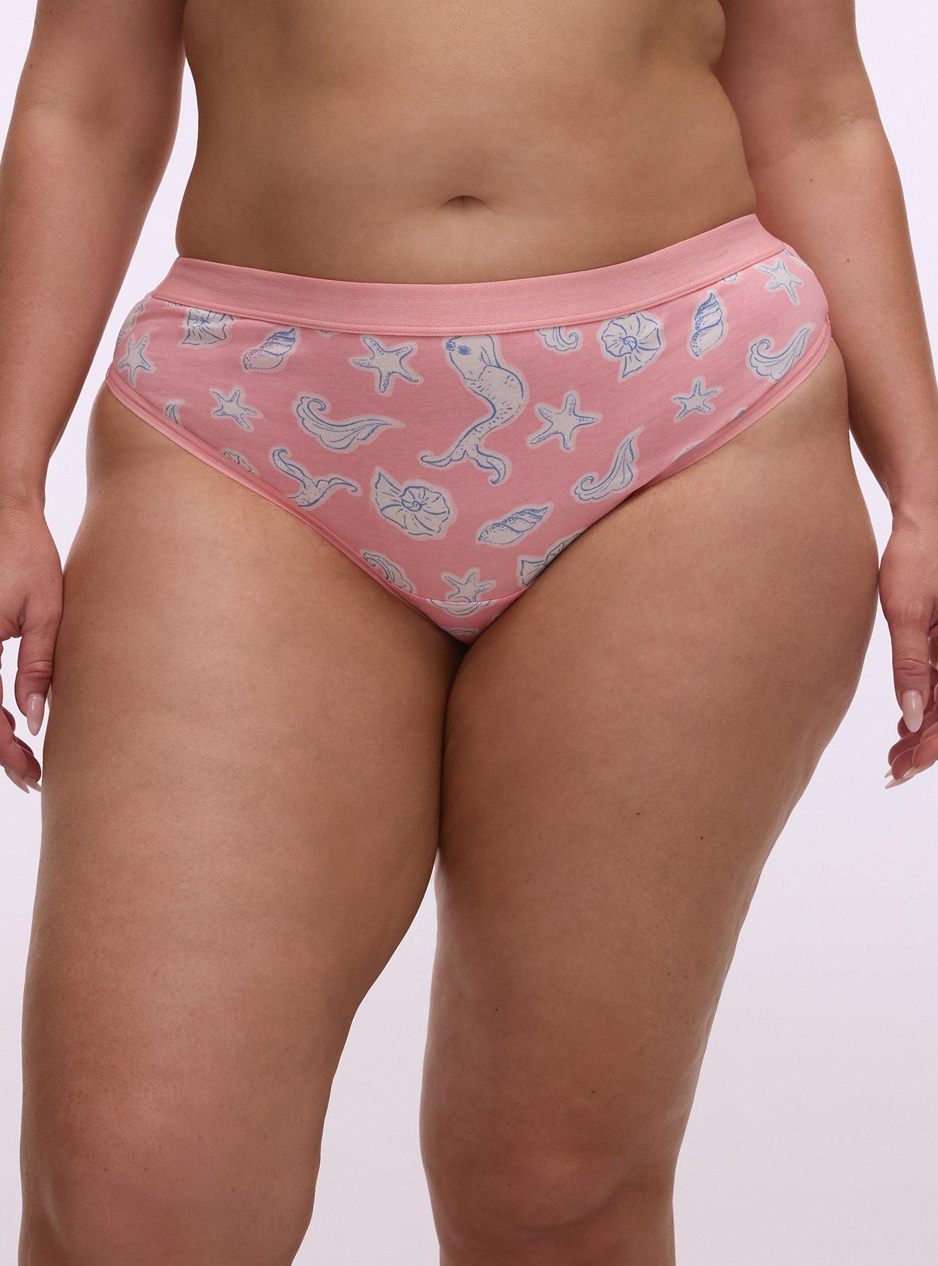 Cotton Mid-Rise Thong Panty, SHELL MERMAID SMALL PINK, hi-res