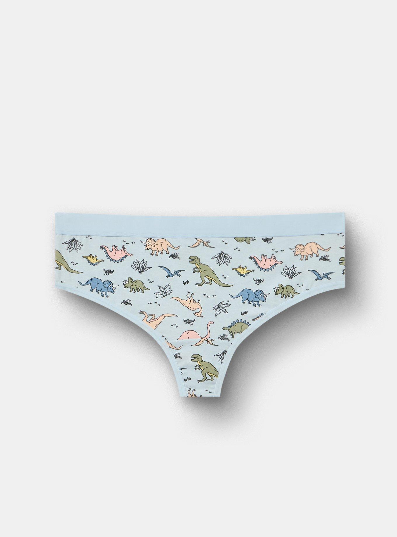 Cotton Mid-Rise Thong Panty, COLORFUL DINOS LIGHT BLUE, hi-res