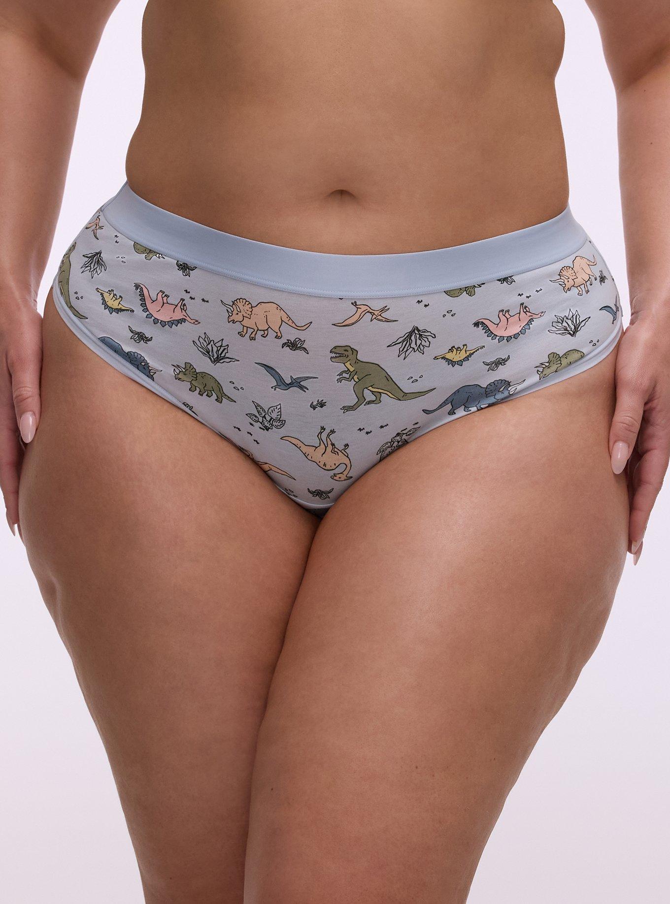 Cotton Mid-Rise Thong Panty, COLORFUL DINOS LIGHT BLUE, hi-res
