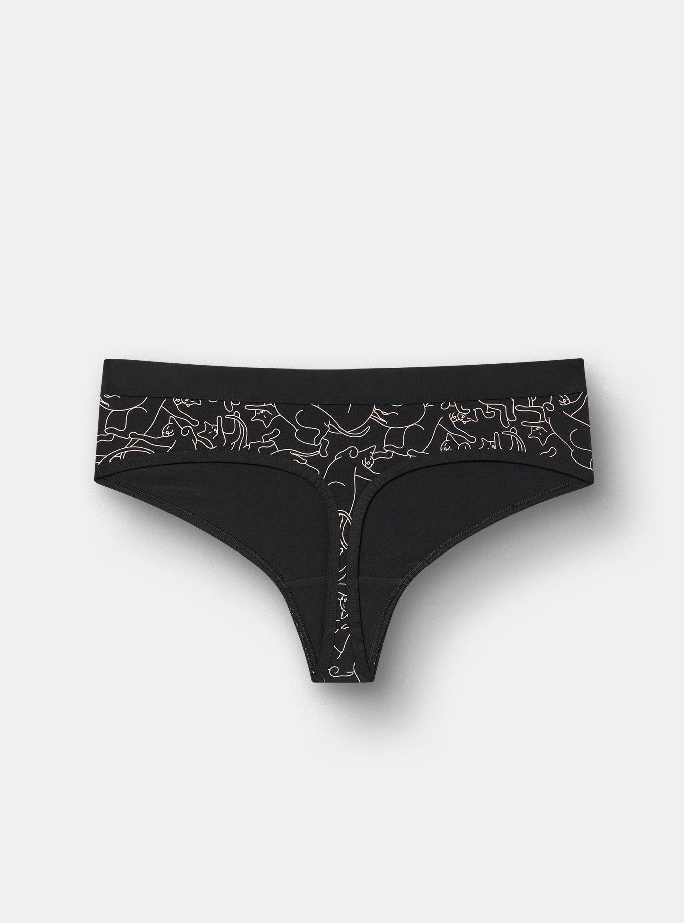 Cotton Mid-Rise Thong Panty, OUTLINED CATS BLACK, alternate