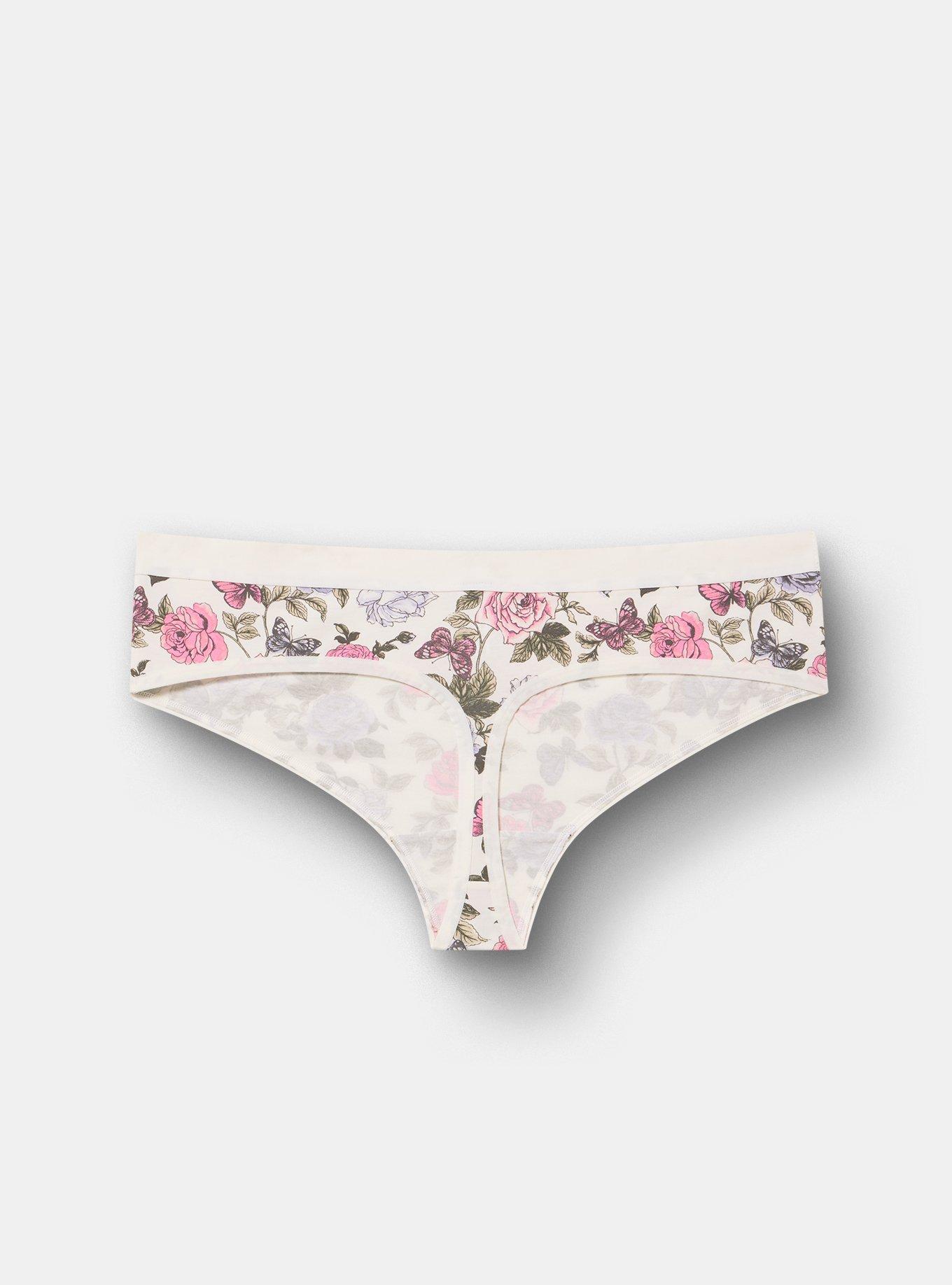 Cotton Mid-Rise Thong Panty, BUTTERFLY ROSES FLORAL WHITE, alternate
