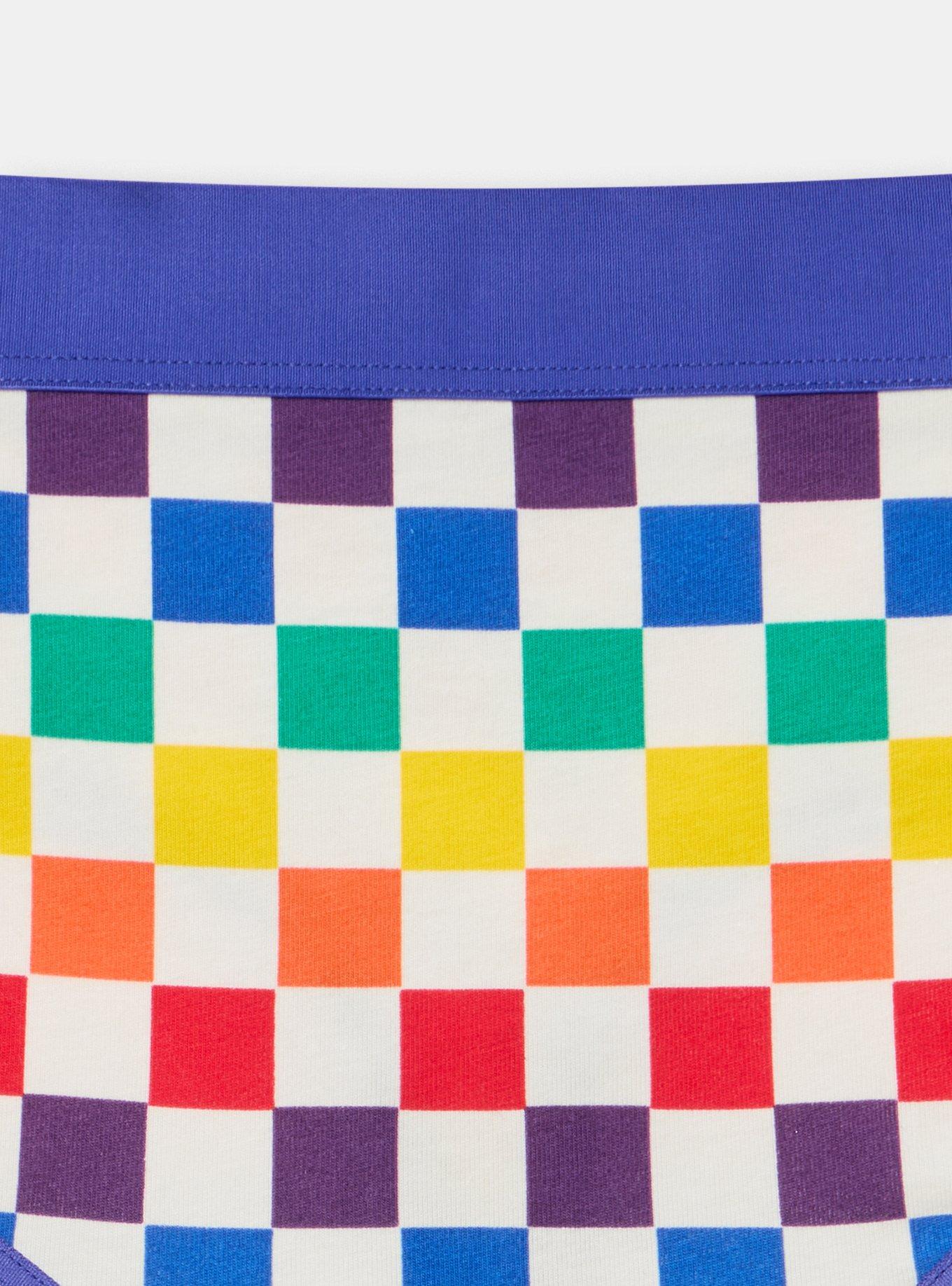 COTTON MID RISE THONG PANTY, RAINBOW CHECK WHITE, alternate