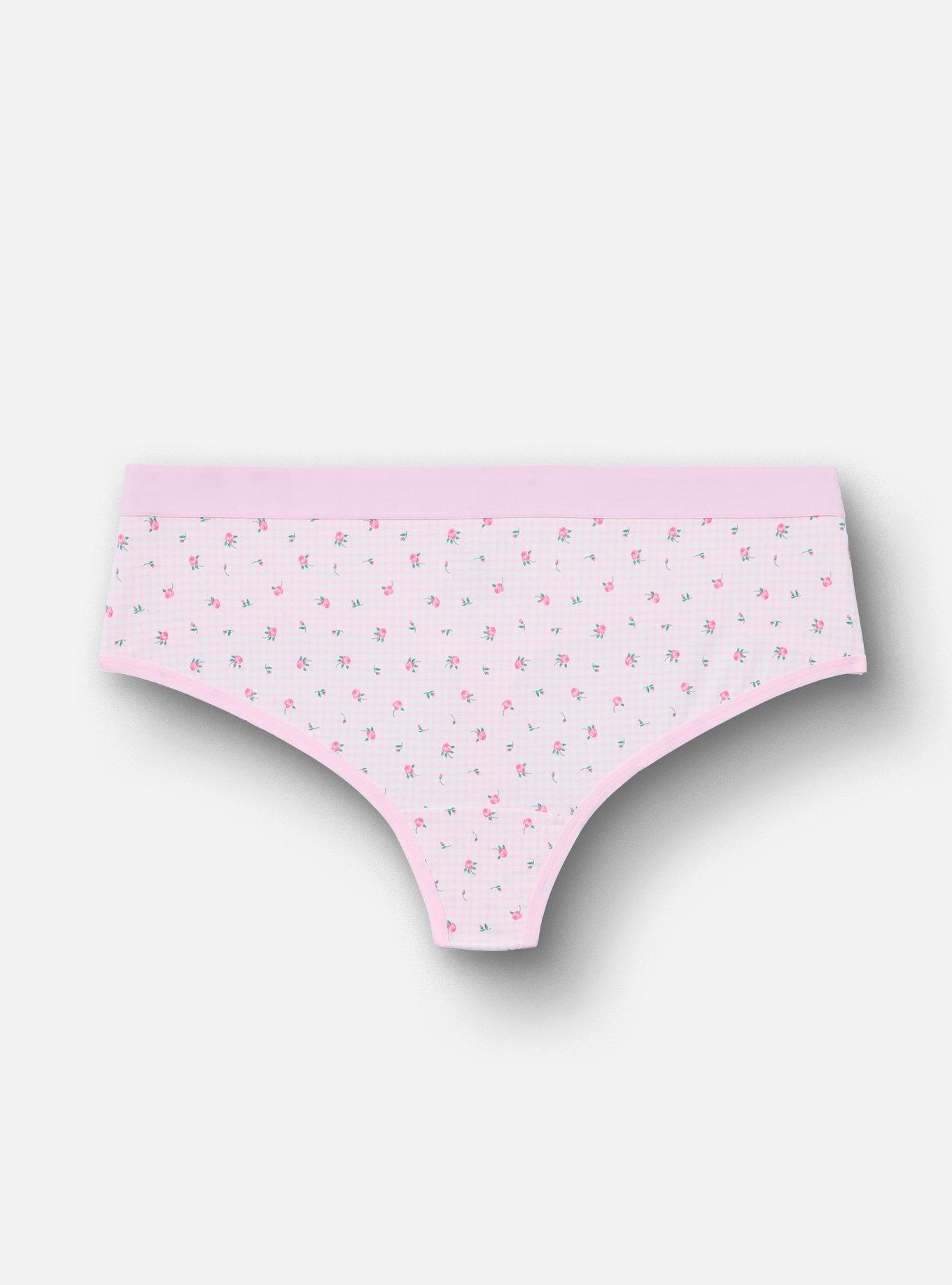 Cotton Mid-Rise Thong Panty, MINI ROSES FLORAL MULTI PINK, hi-res