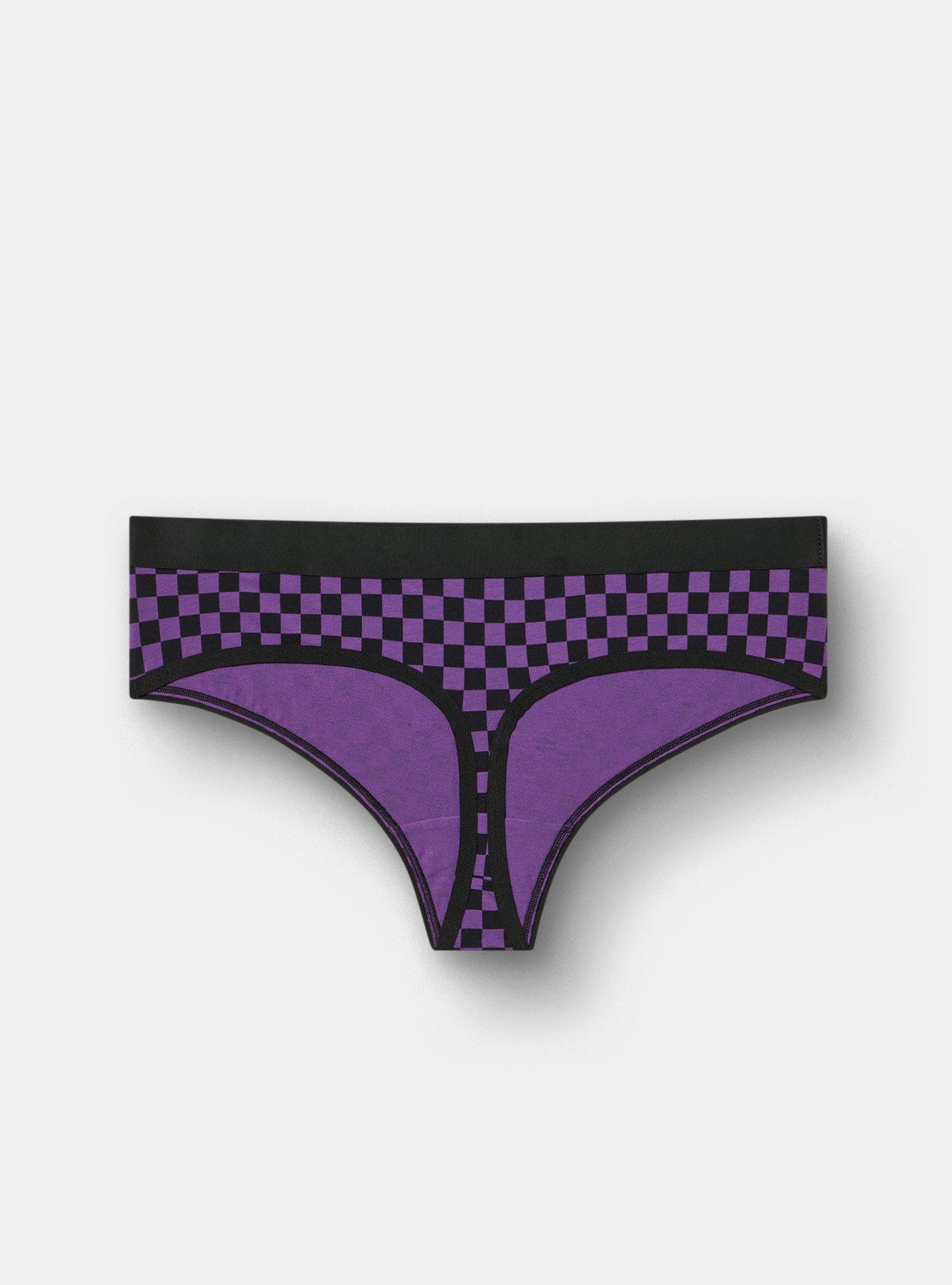 Cotton Mid-Rise Thong Panty, SUNNY CHECK PURPLE MAGIC, alternate