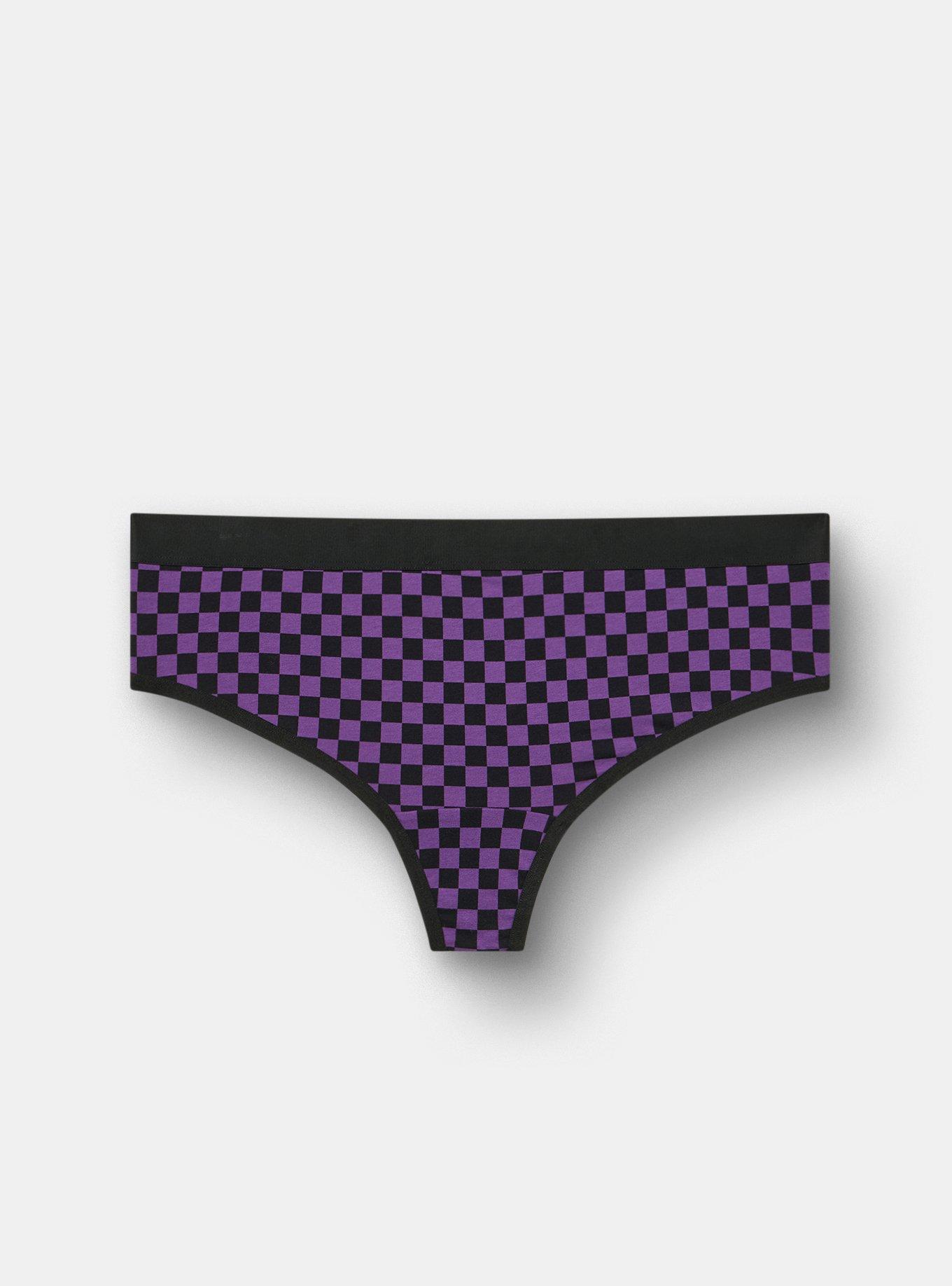Cotton Mid-Rise Thong Panty, SUNNY CHECK PURPLE MAGIC, hi-res