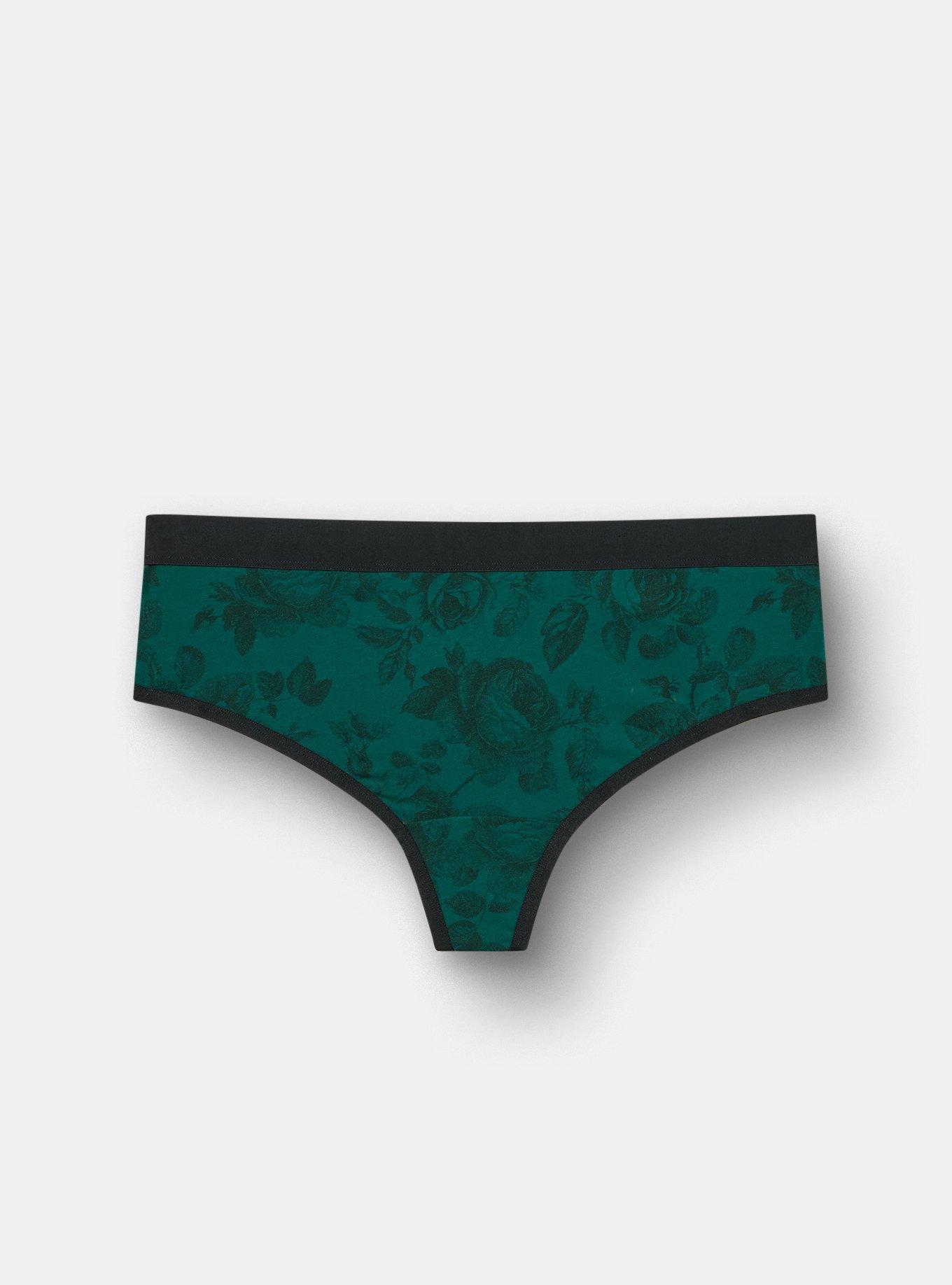 Cotton Mid-Rise Thong Panty, MARYANNE FLORAL GREEN, hi-res