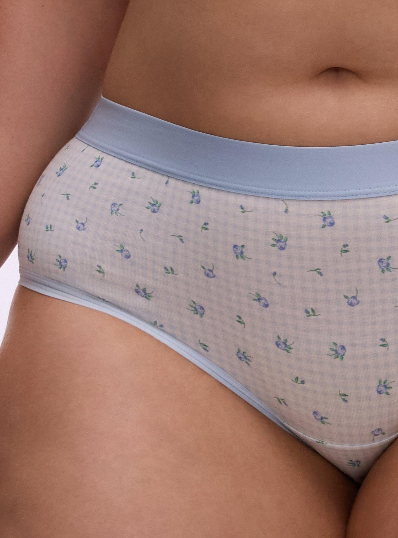 Plus Size Cotton Mid-Rise Cheeky Panty, MINI ROSES FLORAL BLUE, alternate