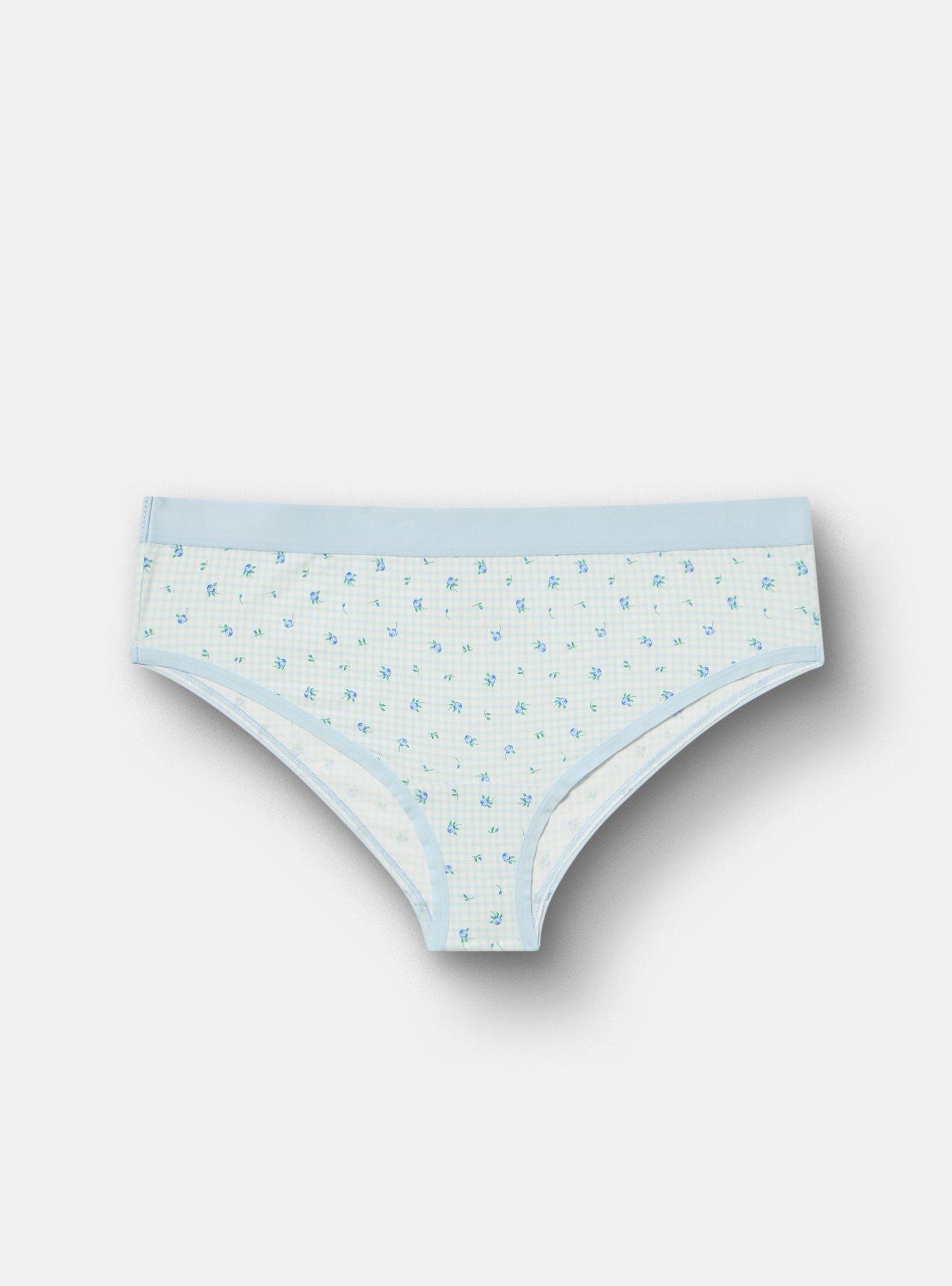 Plus Size Cotton Mid-Rise Cheeky Panty, MINI ROSES FLORAL BLUE, flat