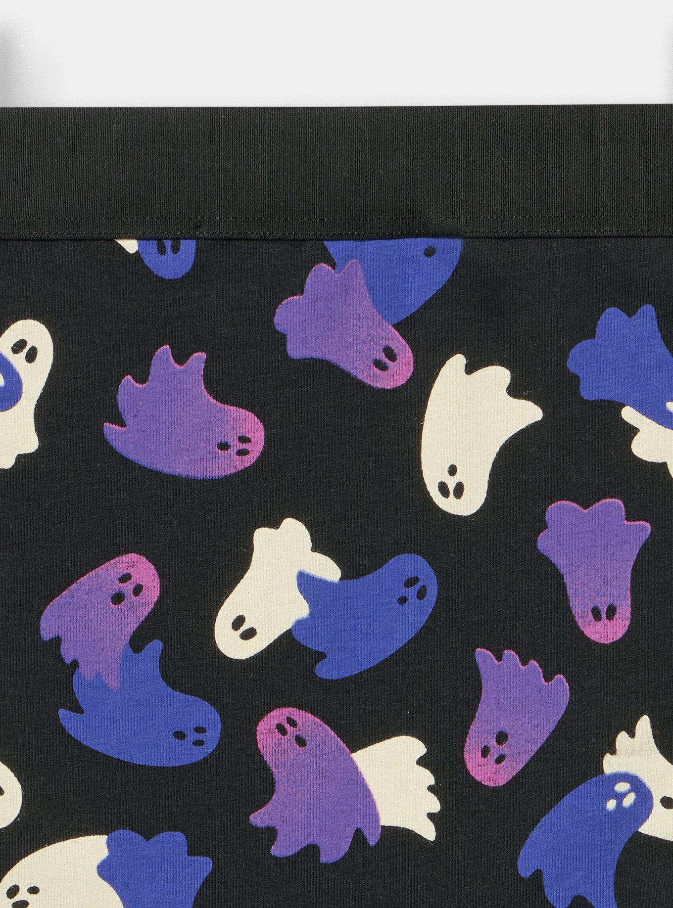 Plus Size Cotton Mid-Rise Cheeky Panty, OVERLAP GHOSTS BLACK PURPLE, alternate