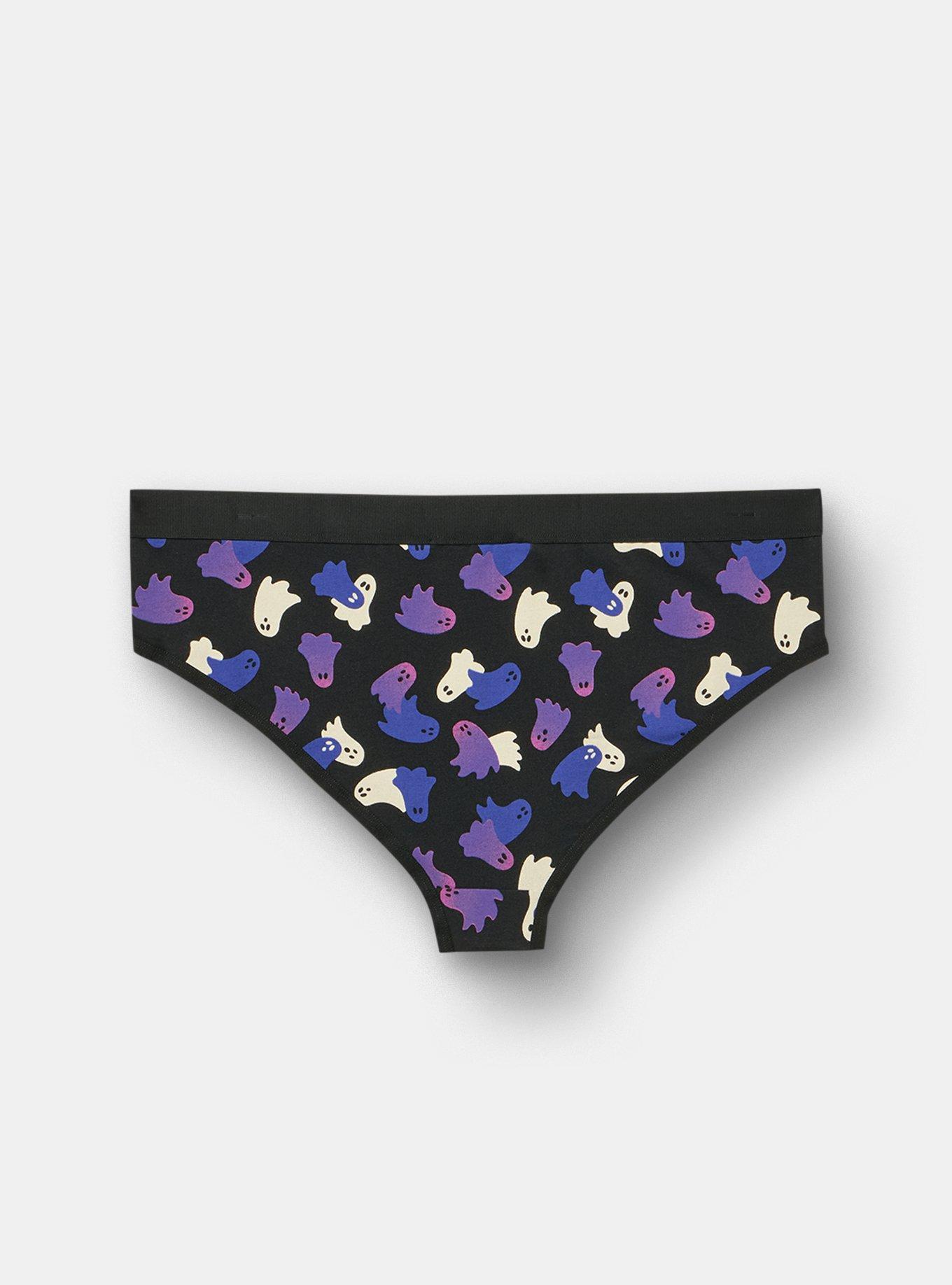 Plus Size Cotton Mid-Rise Cheeky Panty, OVERLAP GHOSTS BLACK PURPLE, alternate
