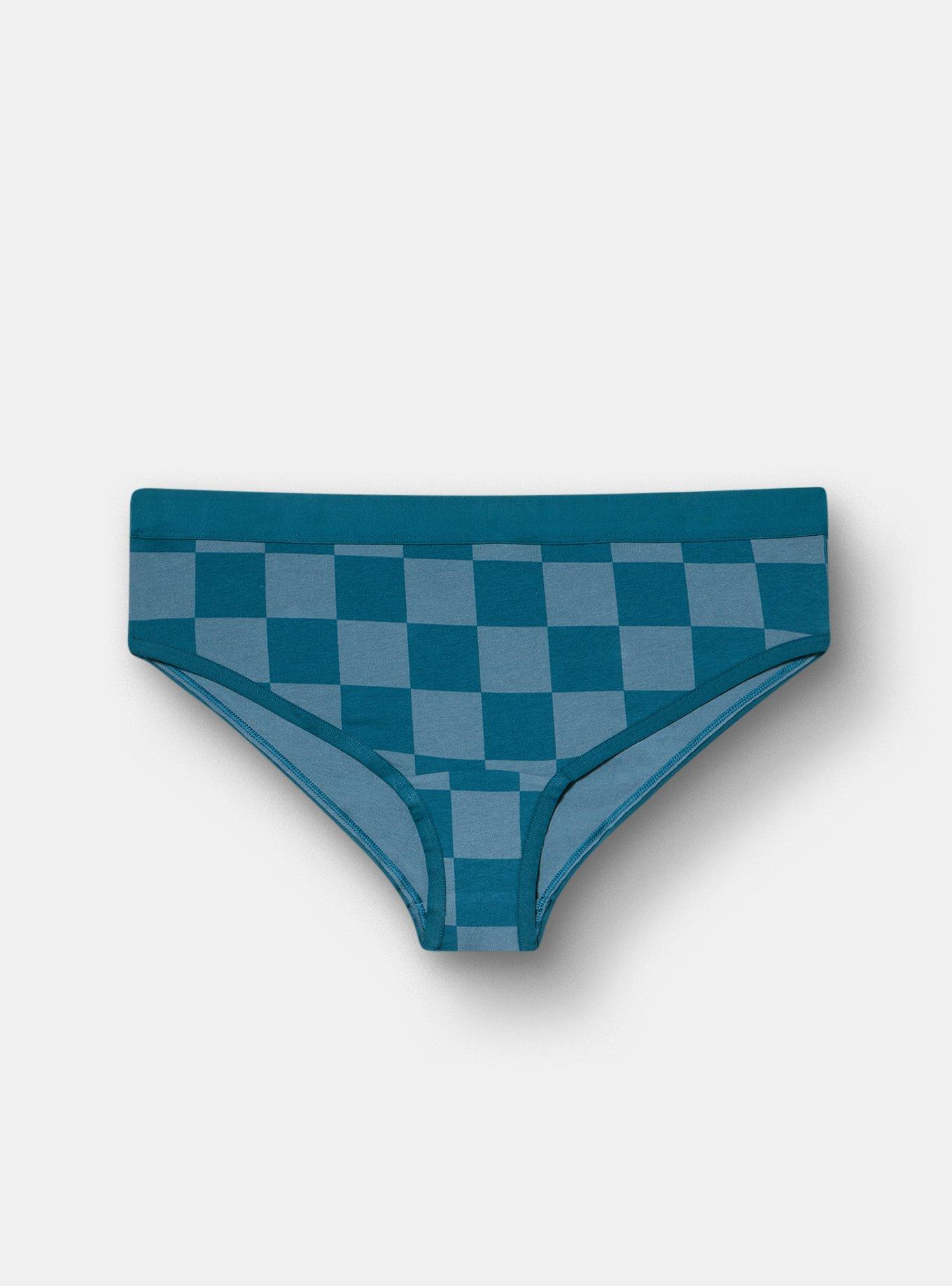 Cotton Mid-Rise Cheeky Panty, SUNNY CHECK TEAL, hi-res