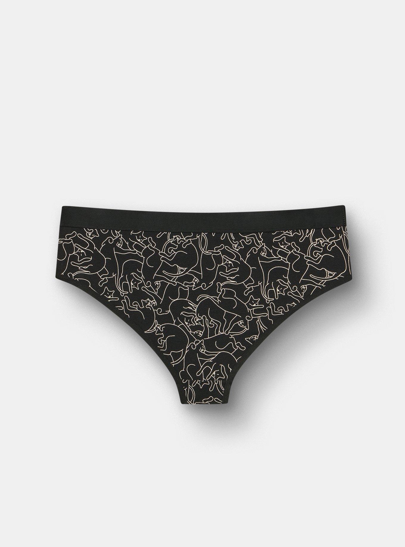 Cotton Mid-Rise Cheeky Panty, OUTLINED CATS BLACK, alternate