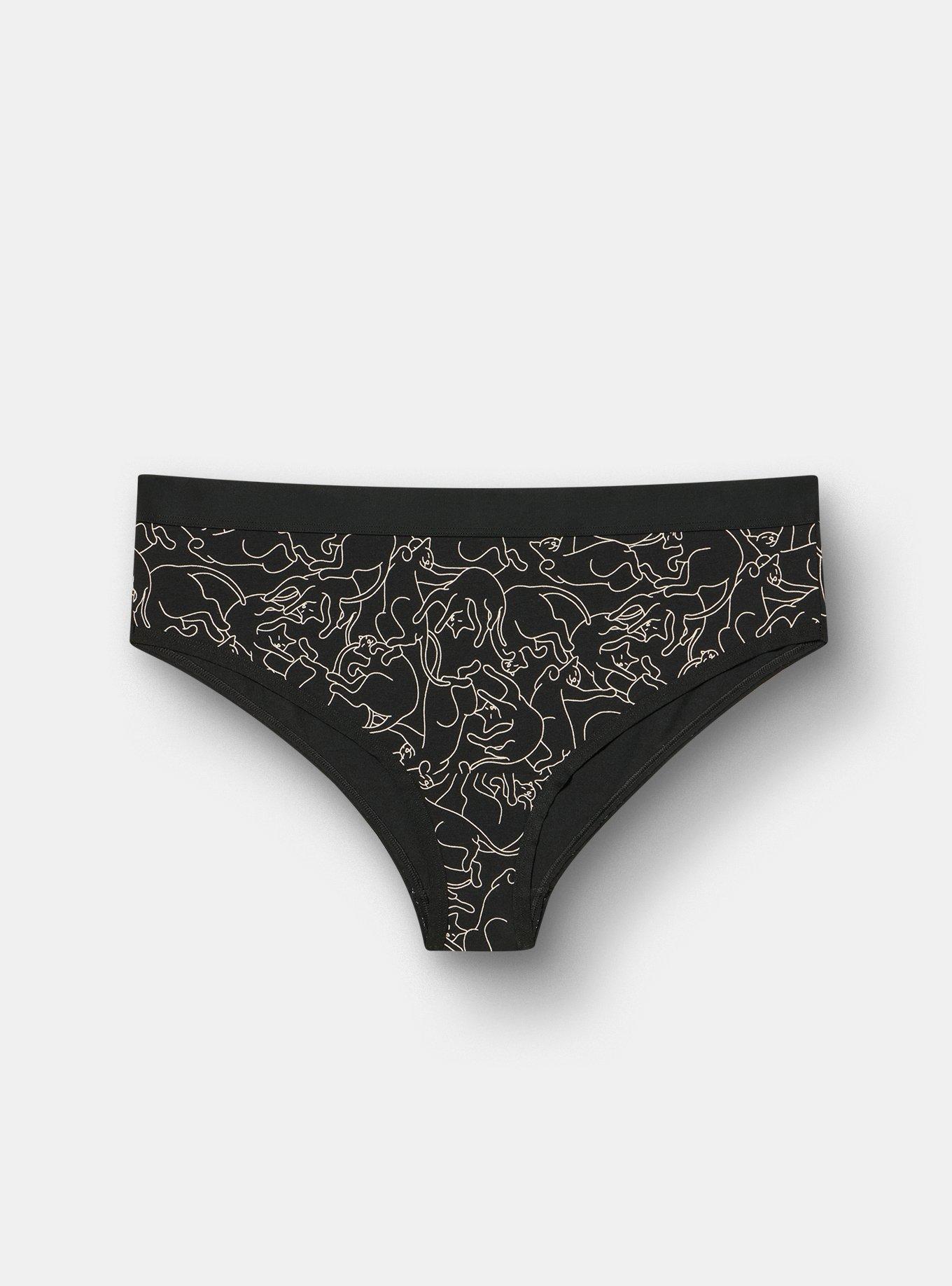 Cotton Mid-Rise Cheeky Panty, OUTLINED CATS BLACK, hi-res