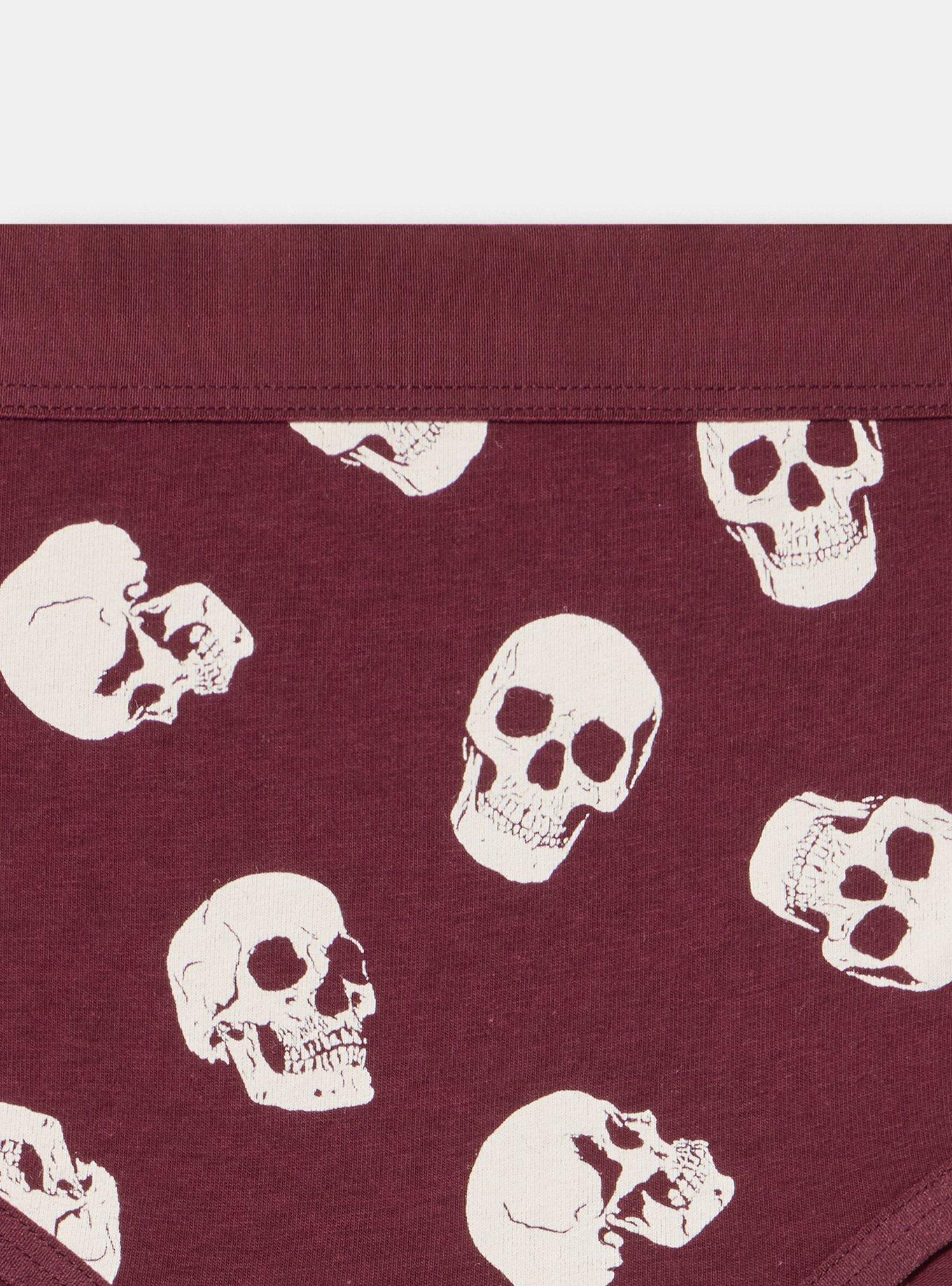 Plus Size Cotton Mid-Rise Cheeky Panty, BUBBLEGUM SKULLS BURGUNDY, alternate