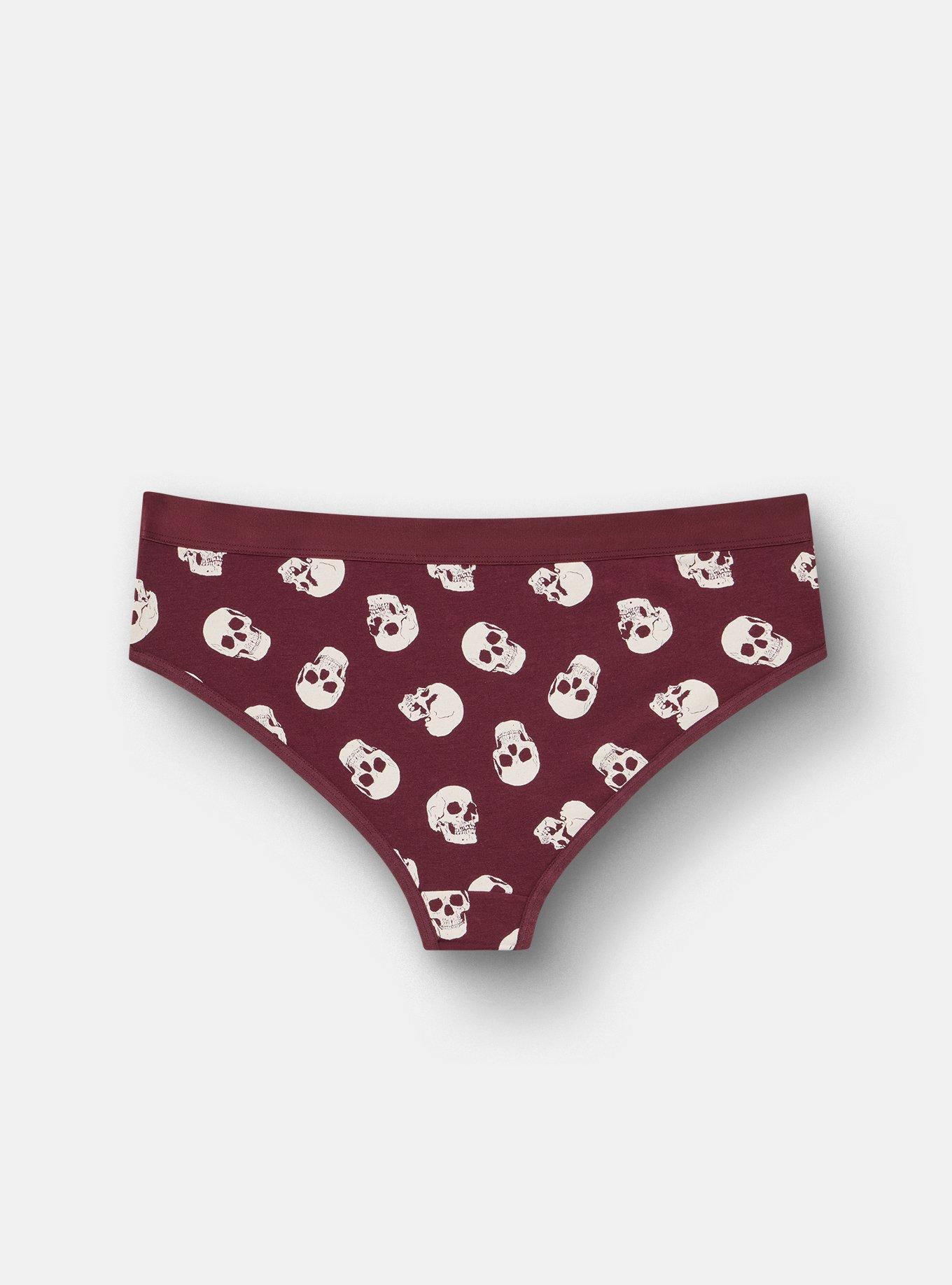 Plus Size Cotton Mid-Rise Cheeky Panty, BUBBLEGUM SKULLS BURGUNDY, alternate