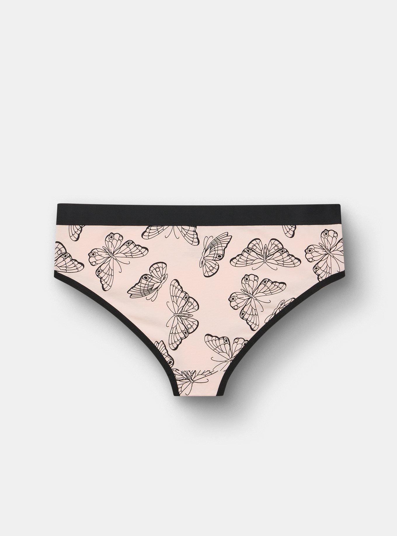 Plus Size Cotton Mid-Rise Cheeky Panty, DELICATE BUTTERFLIES PEACH, alternate