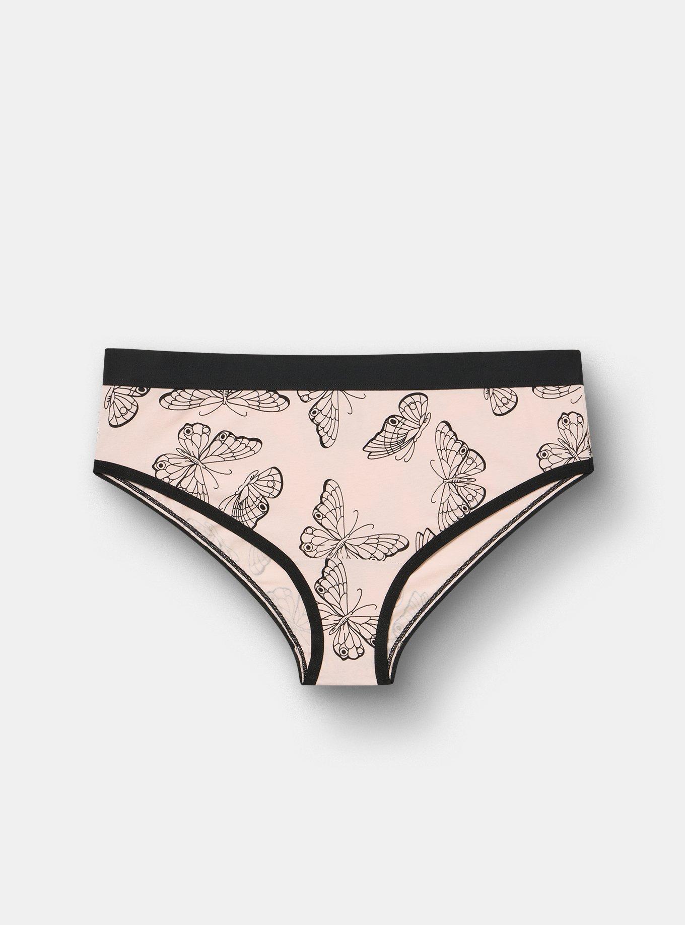 Plus Size Cotton Mid-Rise Cheeky Panty, DELICATE BUTTERFLIES PEACH, hi-res