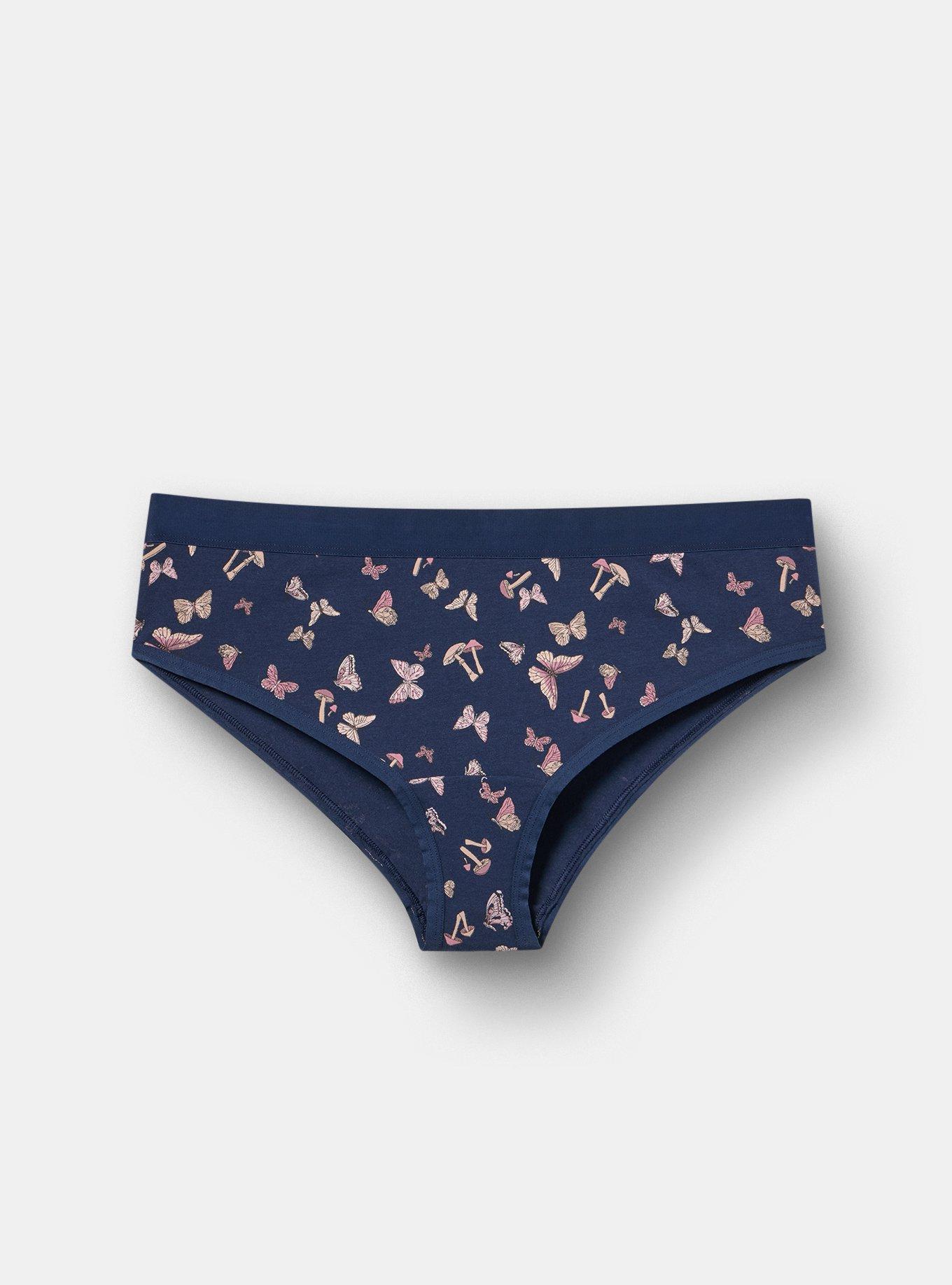 Plus Size Cotton Mid-Rise Cheeky Panty, MARIPOSA TOSS NAVY, hi-res