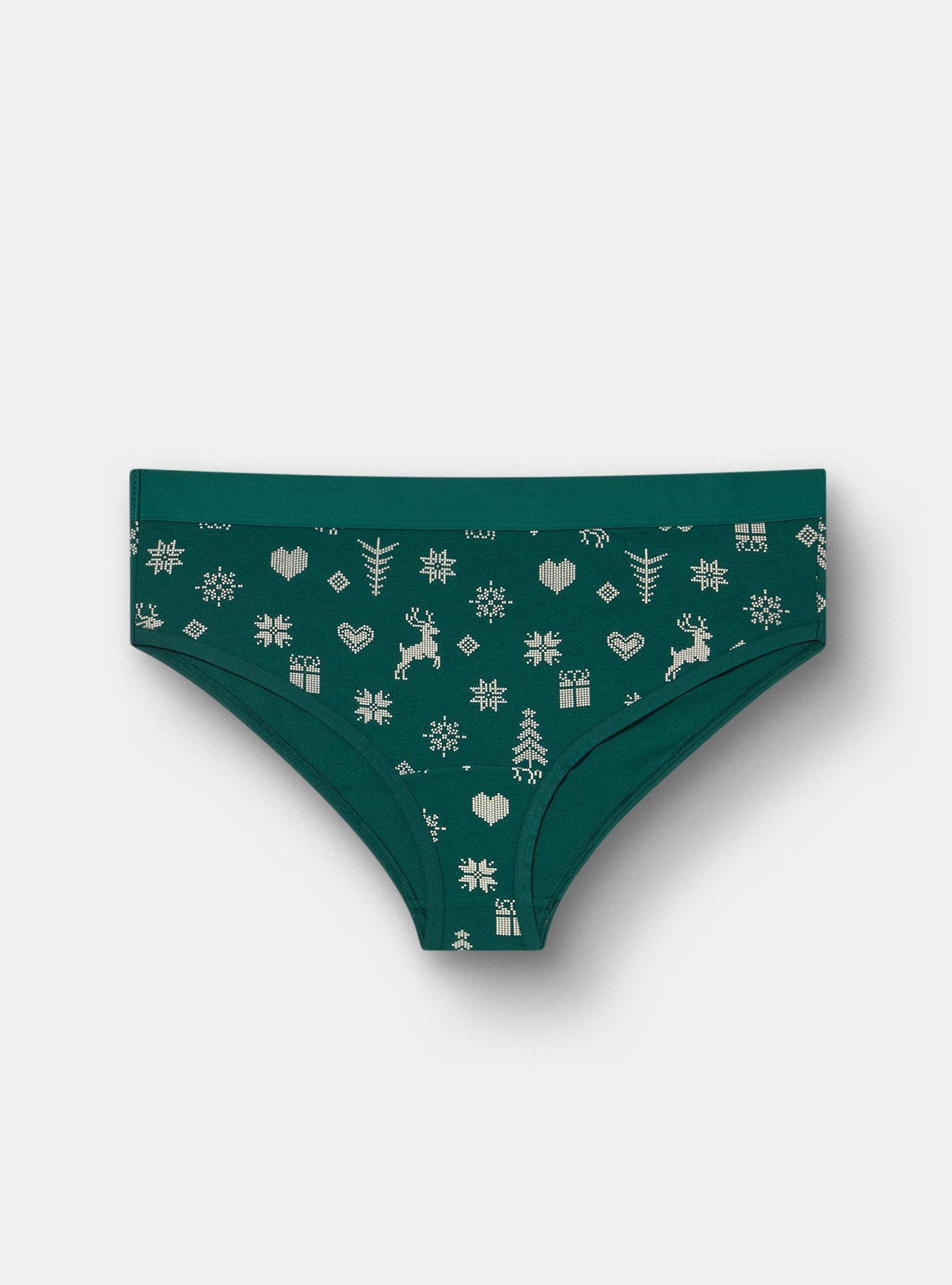 Cotton Mid-Rise Cheeky Panty, FAIRISLE ICONS GREEN, hi-res