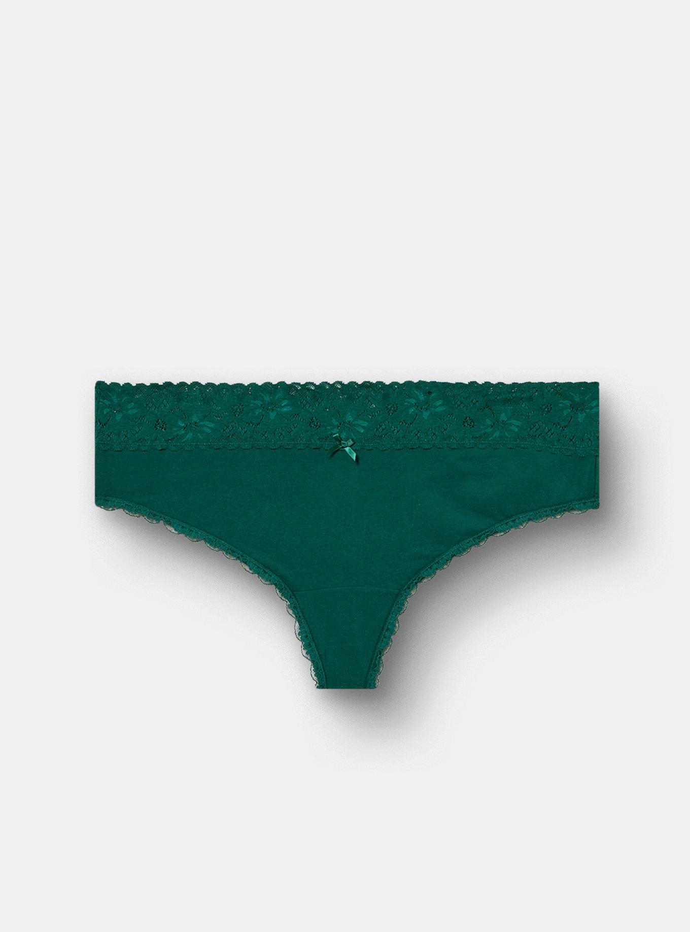 Cotton Mid-Rise Thong Lace Trim Panty, BOTANICAL GARDEN, hi-res
