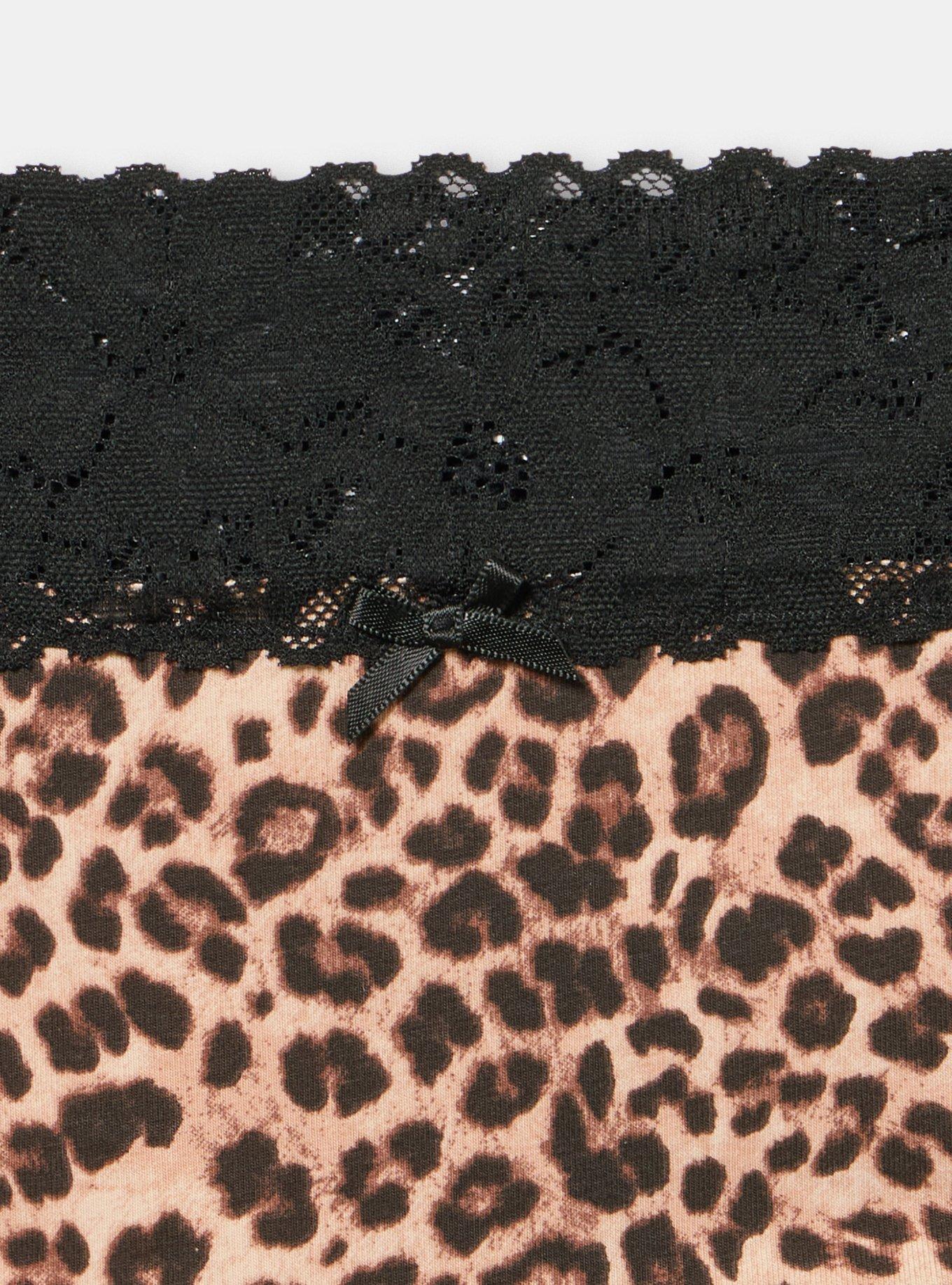 Cotton Mid-Rise Lace Trim Thong Panty, FIFTIES LEOPARD NEUTRAL, alternate