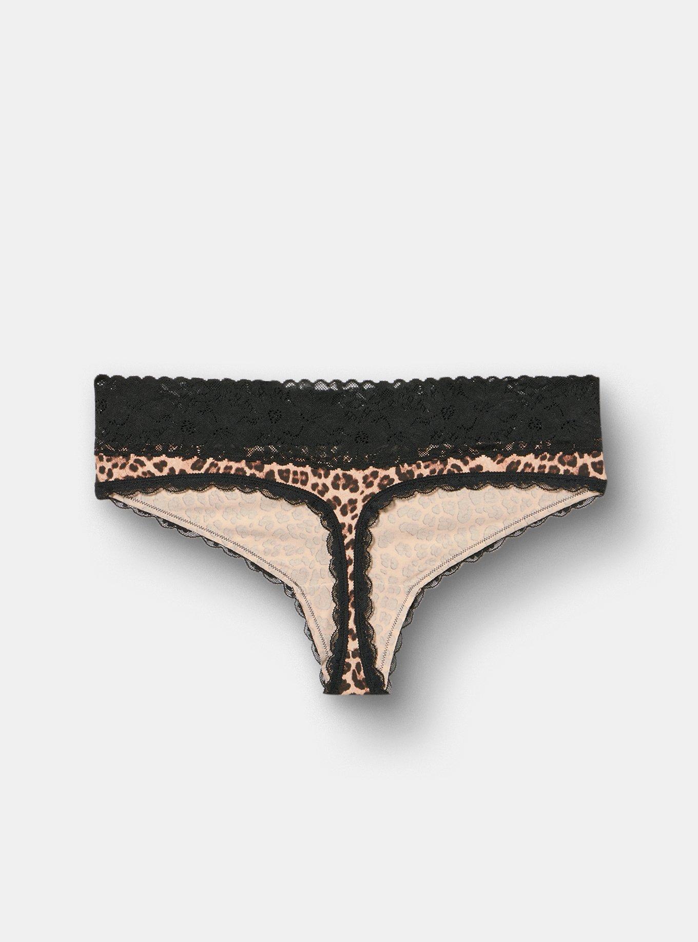 Cotton Mid-Rise Lace Trim Thong Panty, FIFTIES LEOPARD NEUTRAL, alternate