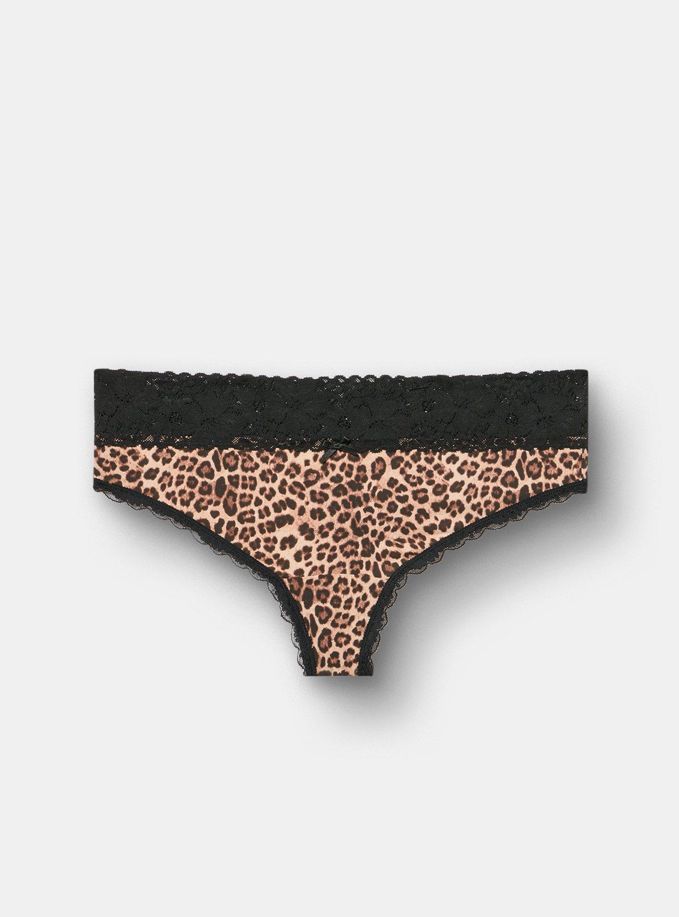 Cotton Mid-Rise Lace Trim Thong Panty, FIFTIES LEOPARD NEUTRAL, hi-res