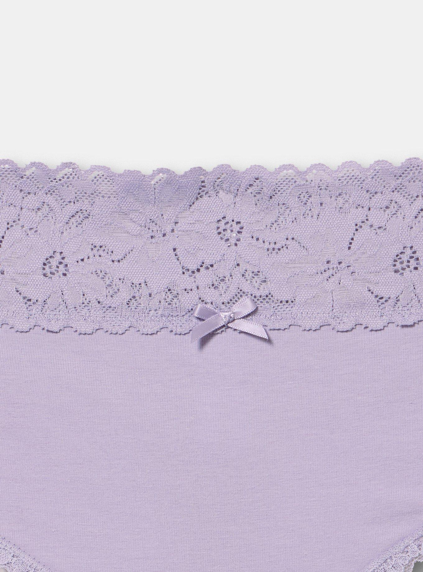 Cotton Mid-Rise Lace Trim Thong Panty, HEIRLOOM LILAC, alternate